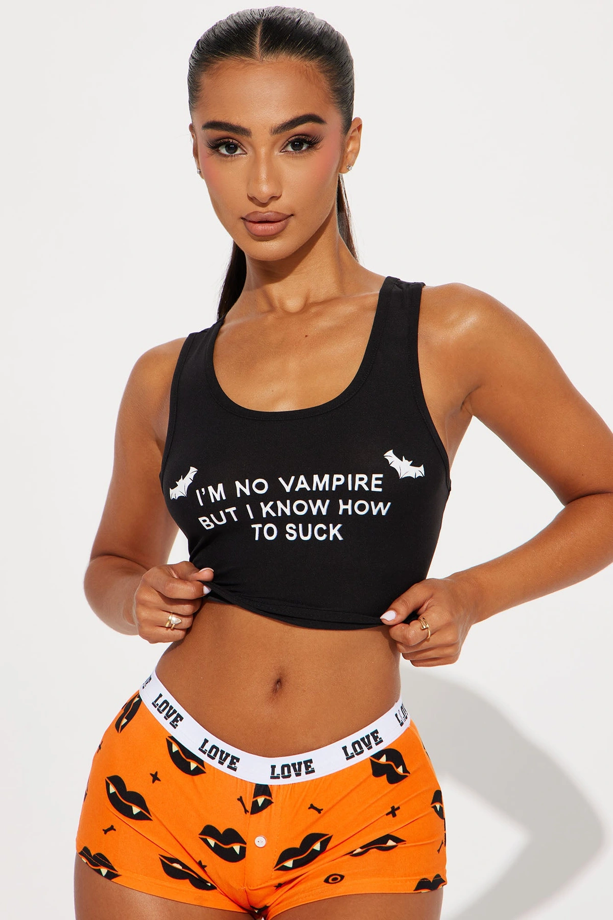 I'm No Vampire Halloween PJ Set - Black/combo — Preto/combinação