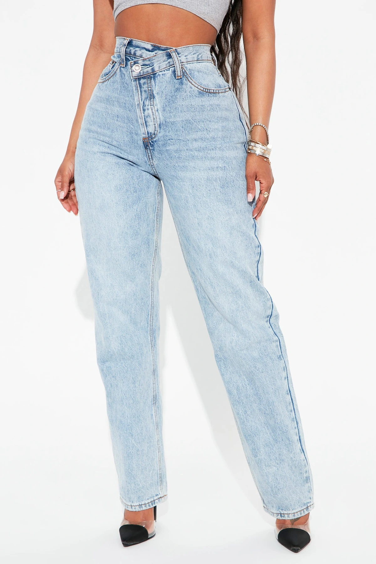 Crossover Straight Leg Jeans - Light Blue Wash — claro Azul lavagem