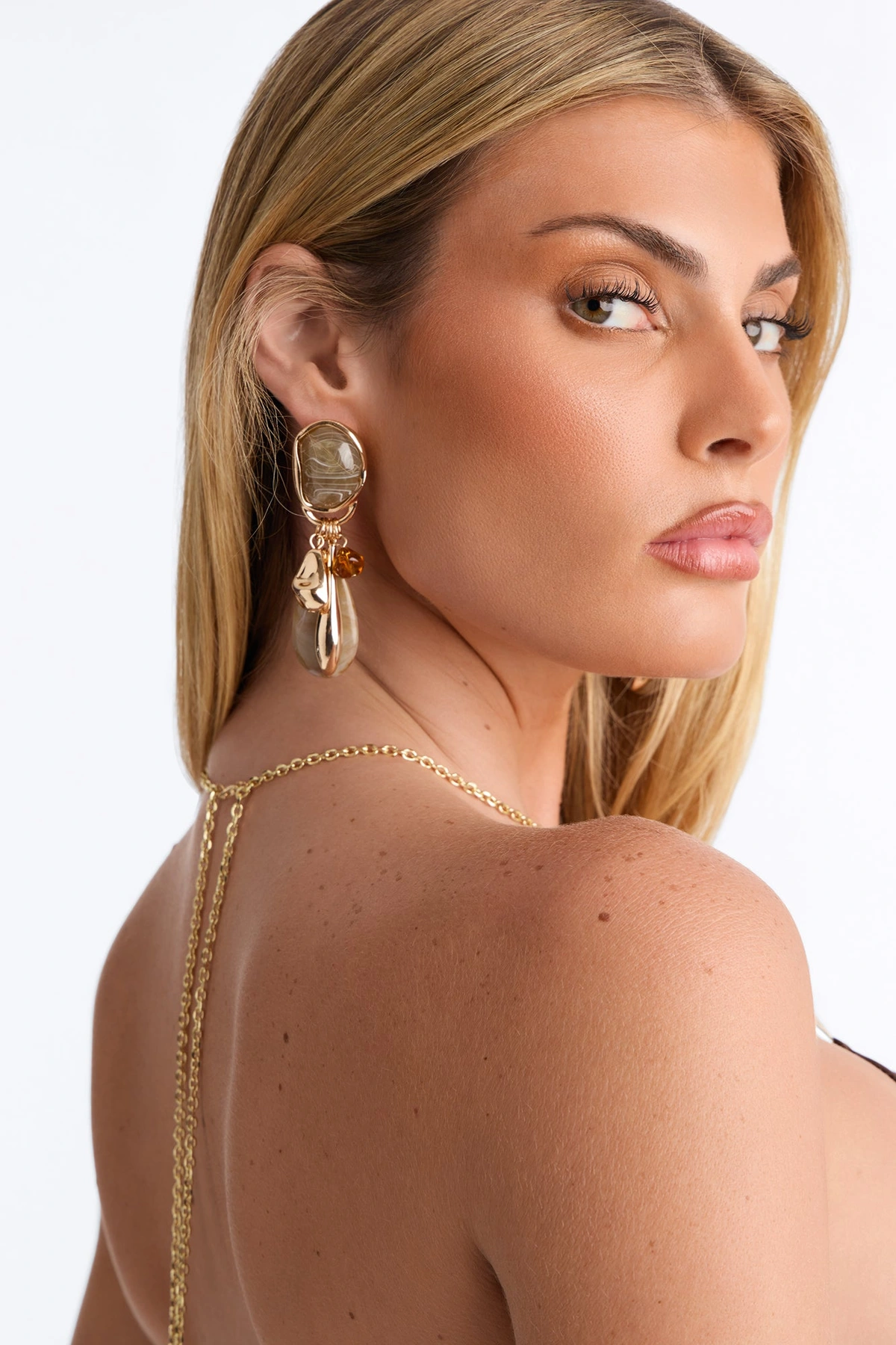 Seaside Spritz Jeweled Earrings - Gold/Brown — Dourado/Castanho