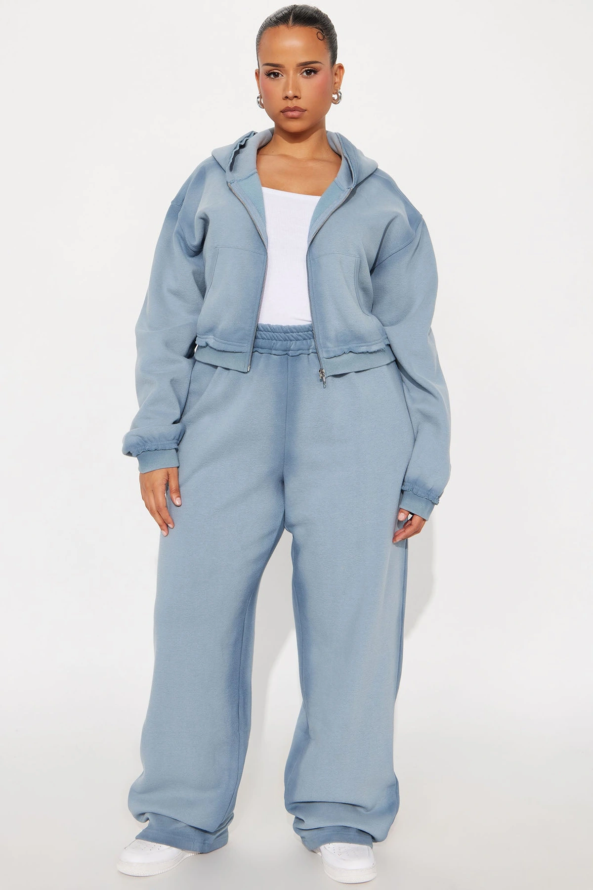 Wynona Washed Fleece Pant Set - Slate Blue — Slate Azul