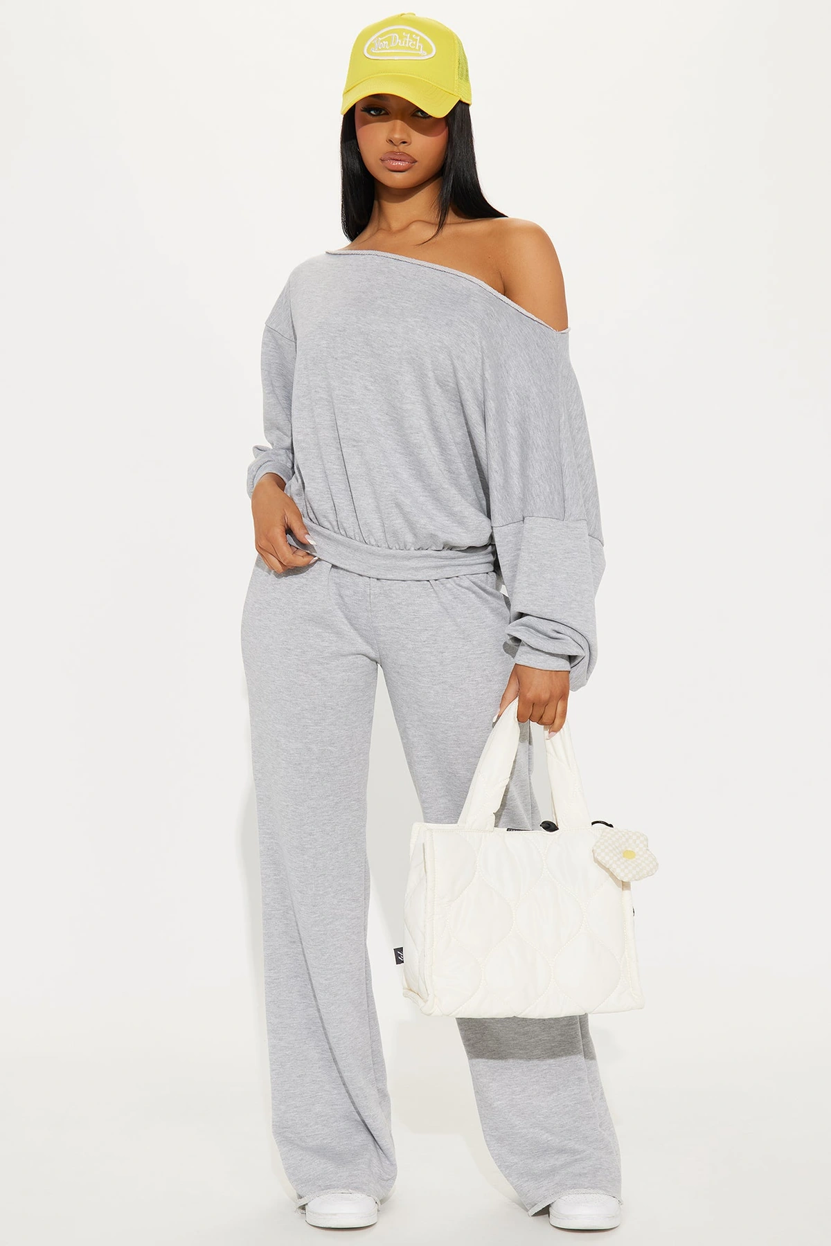 Robyn Off Shoulder Pant Set - Heather Grey — Cinzento mesclado