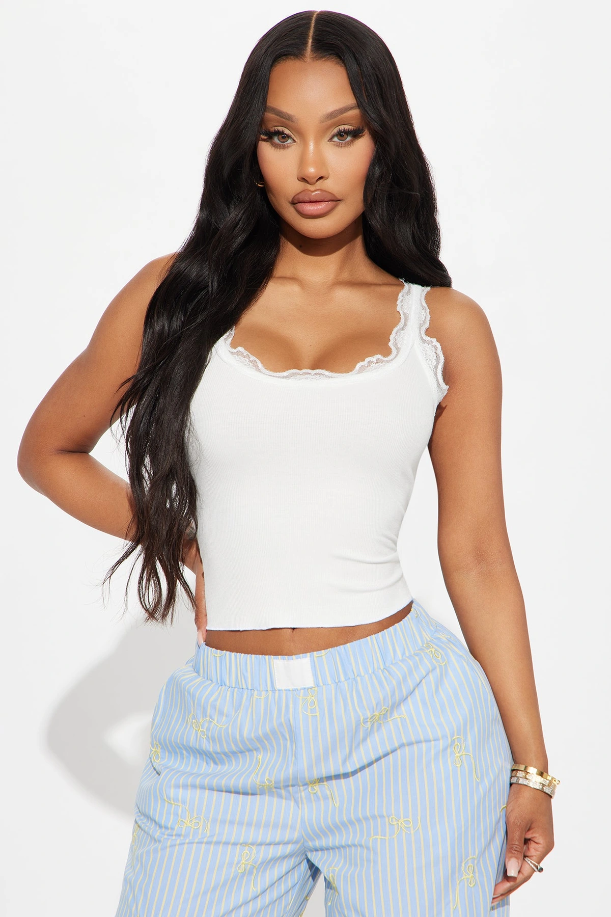 Julianna Lace Trim Tank - White — Branco