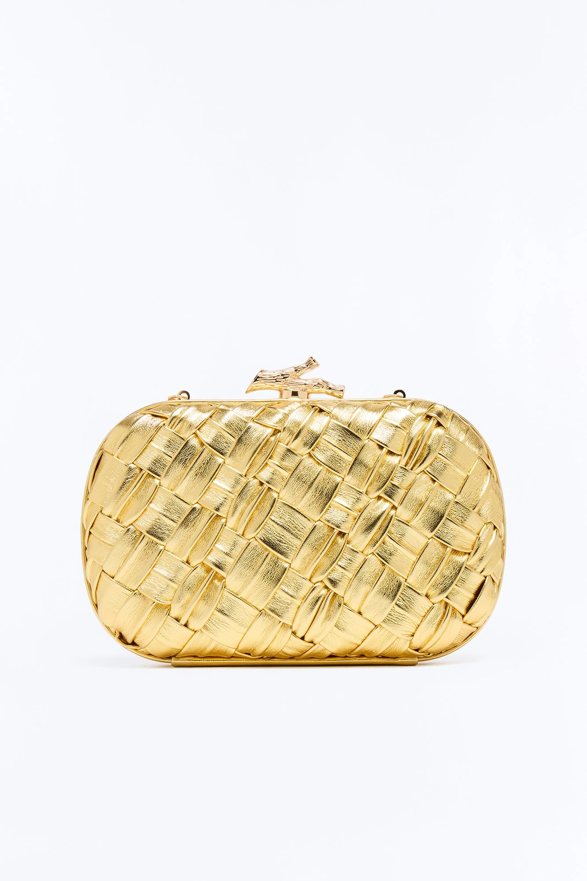Woven In Metal Faux Leather Clutch Handbag - Gold — Dourado