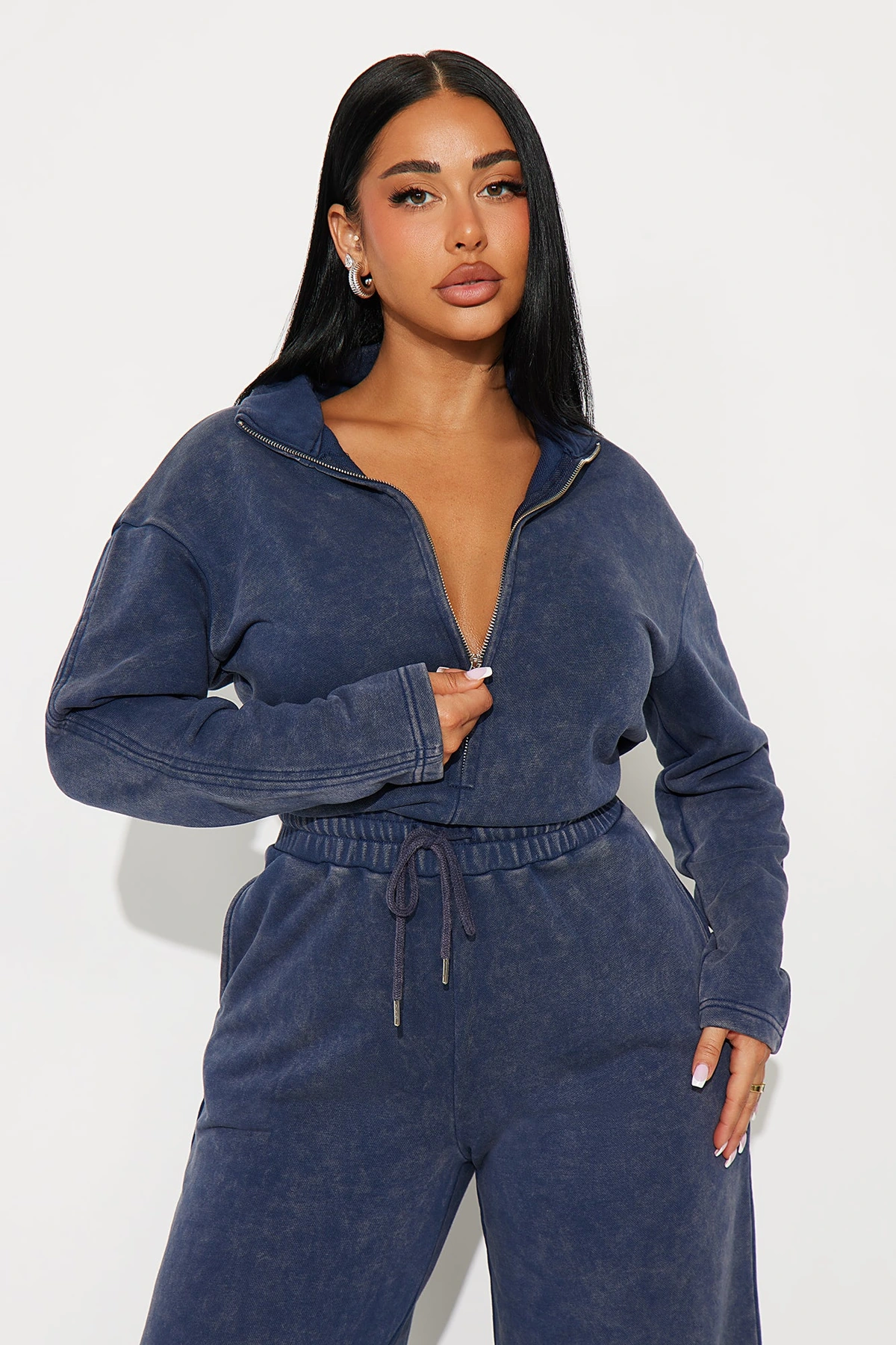 Busy Schedule Washed French Terry Jumpsuit - Navy — Azul-marinho