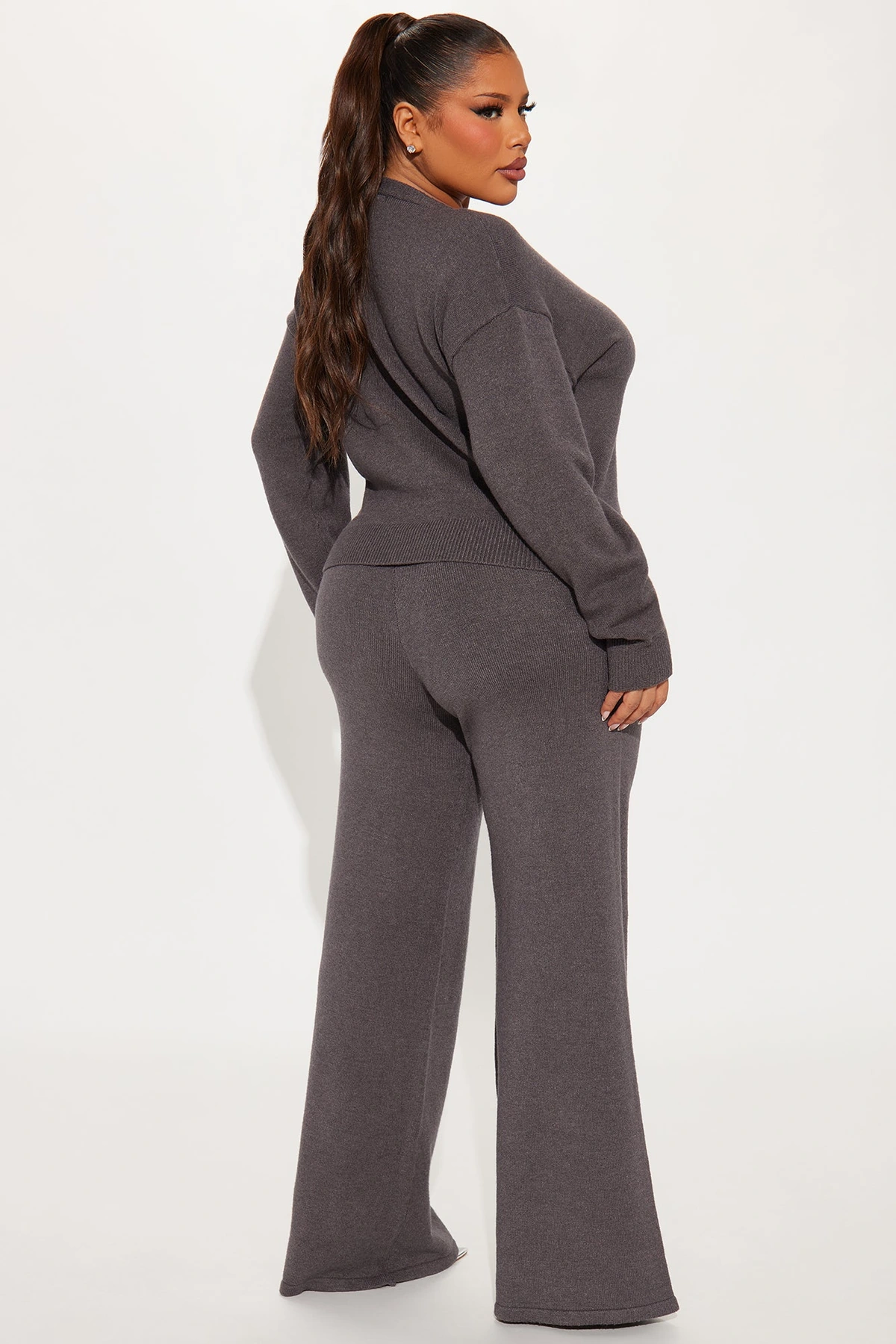 Without A Care Sweater Cardigan Pant Set - Charcoal — Cinzento-escuro