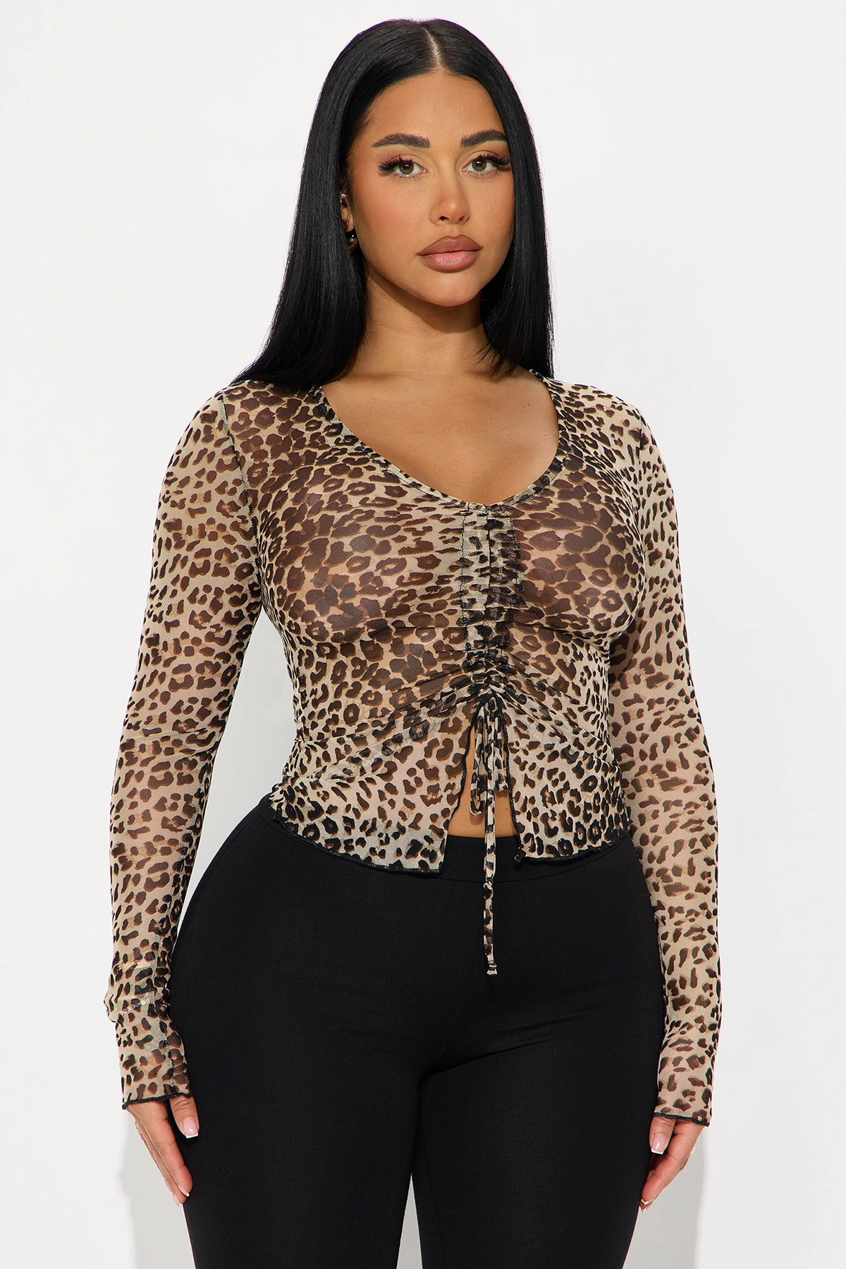 Ginny Leopard uched Long Sleeve Mesh Top - Leopard — Leopardo