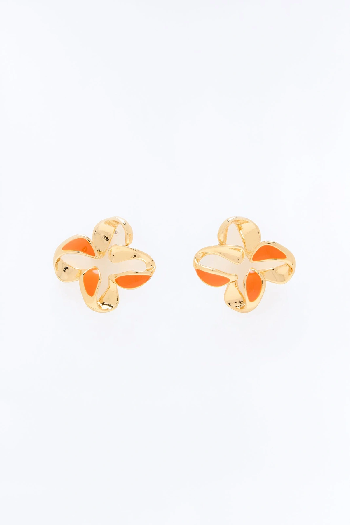 Star Lily Stud Earrings - Gold/Orange — Dourado/Laranja
