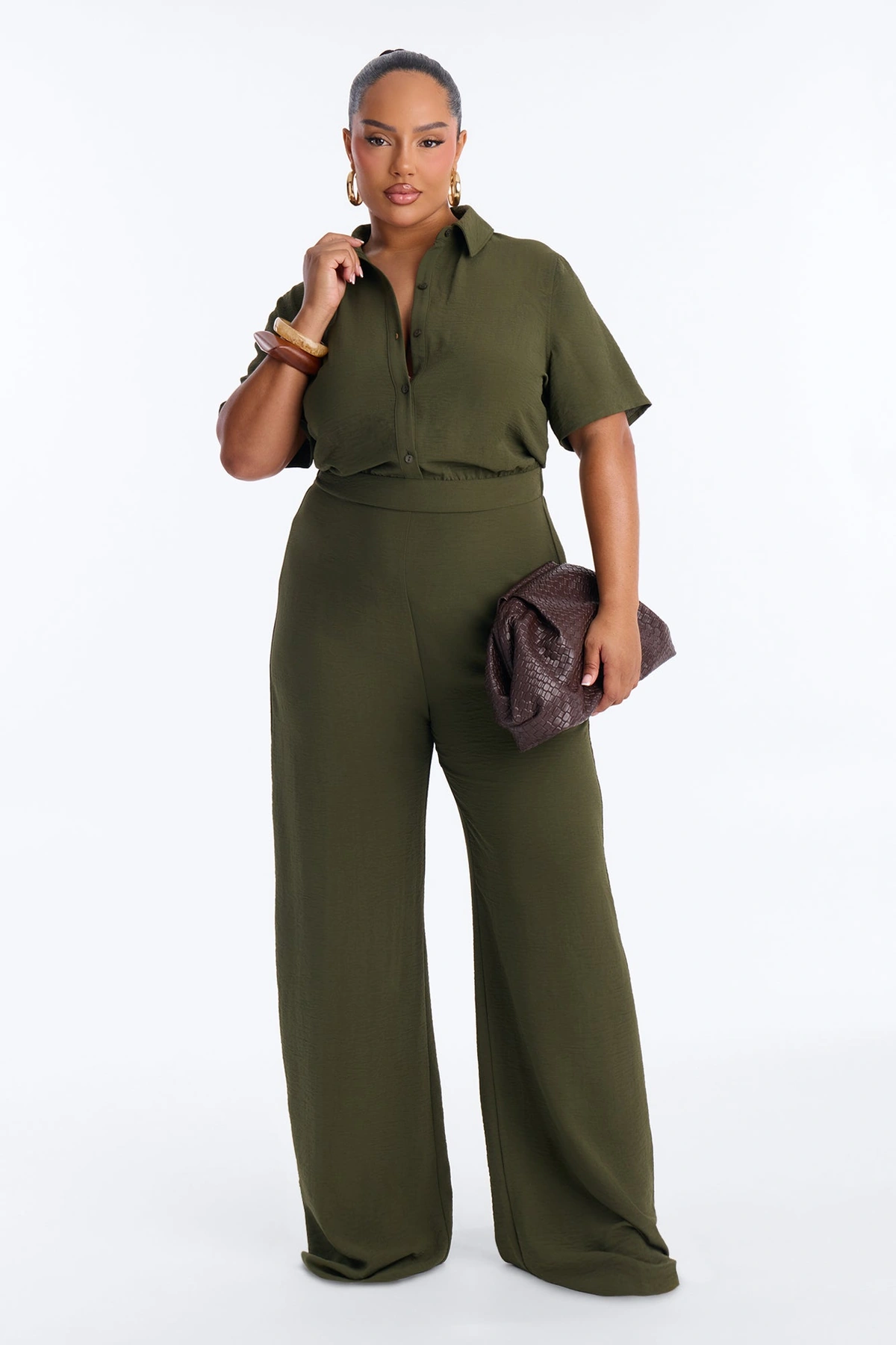 Makenzie Short Sleeve Jumpsuit - Olive — Verde-azeitona
