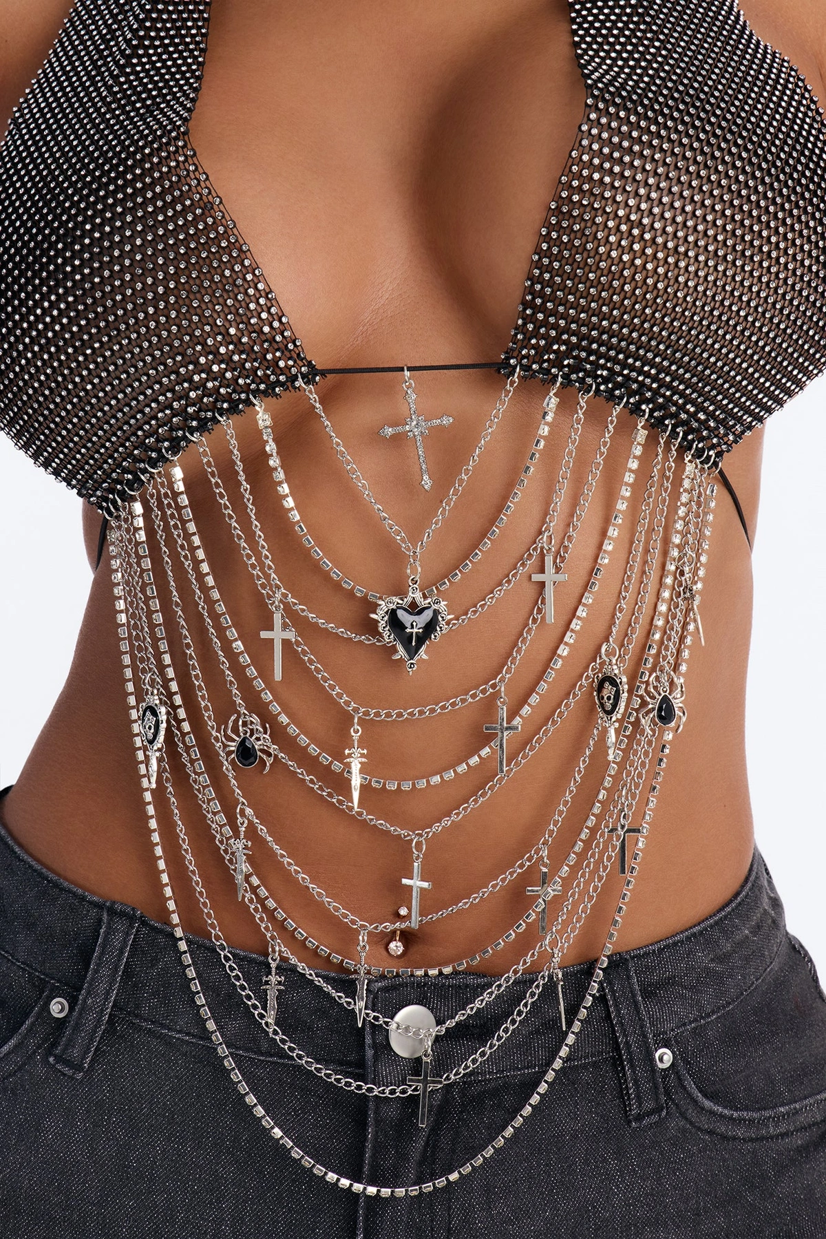 Rave And Rejoice Body Chain - Black/Silver — Preto/Prateado