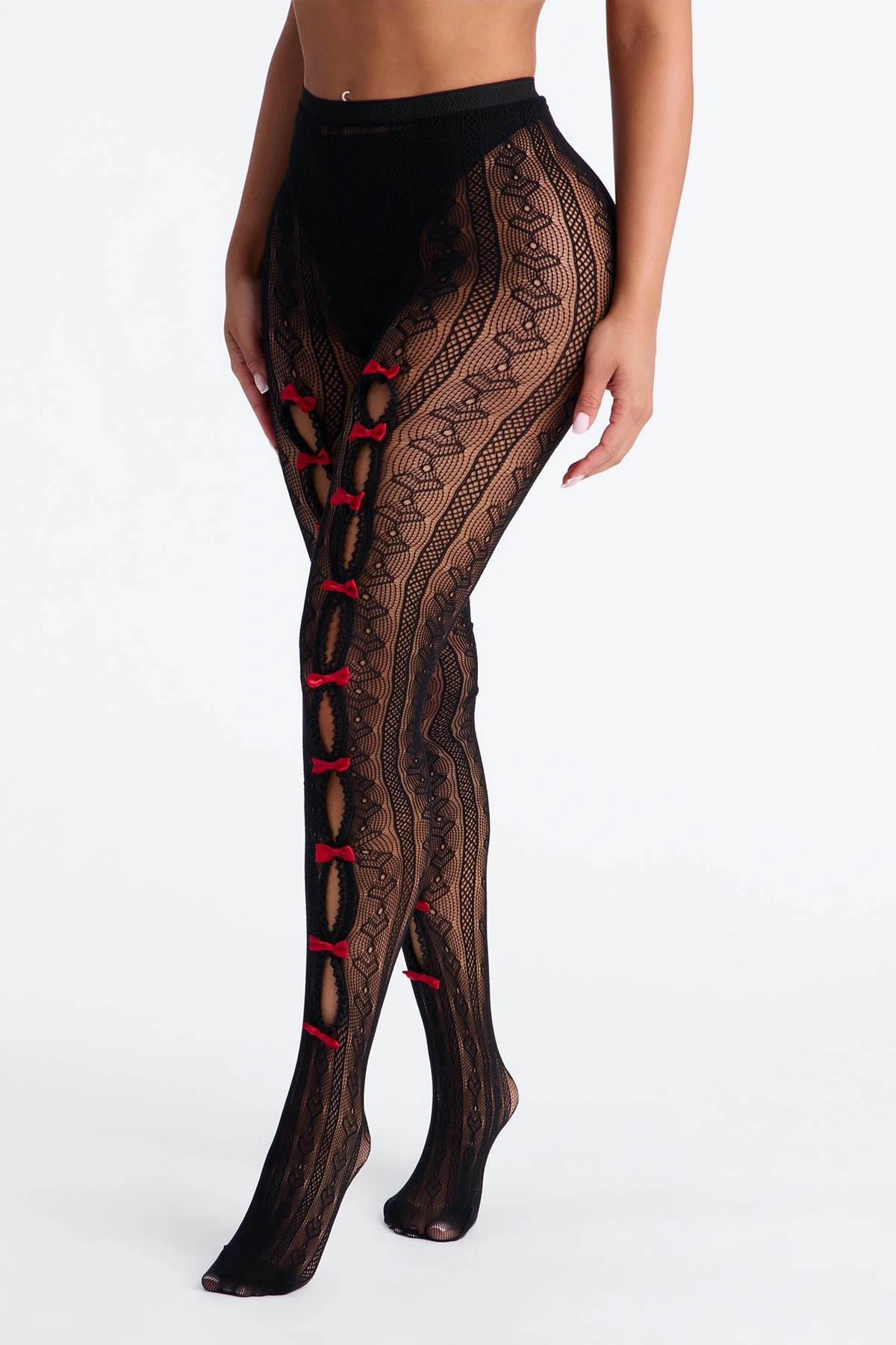 Cutest Of All Bow Tights - Black/Red — Preto/Vermelho