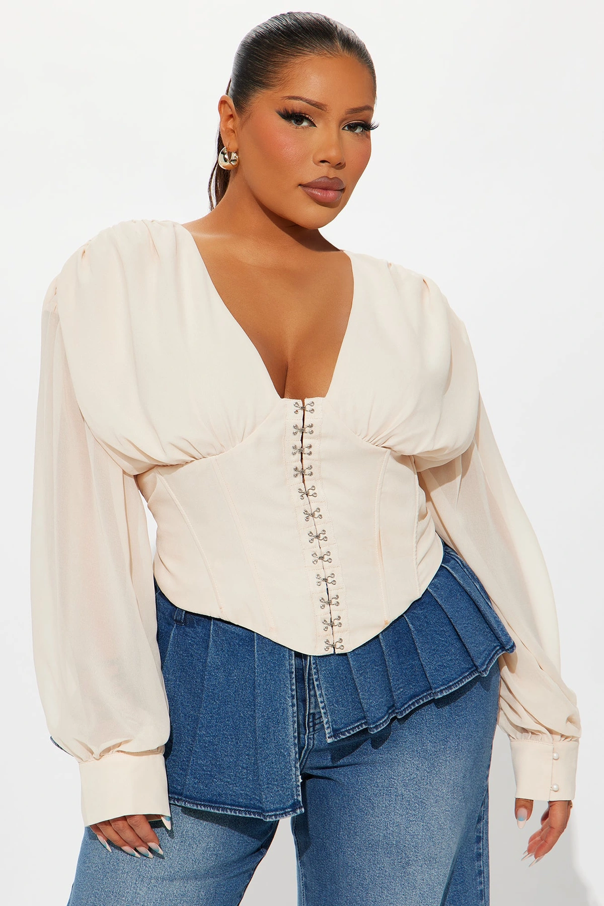 Cute But Psycho Chiffon Corset Top - Cream — Creme