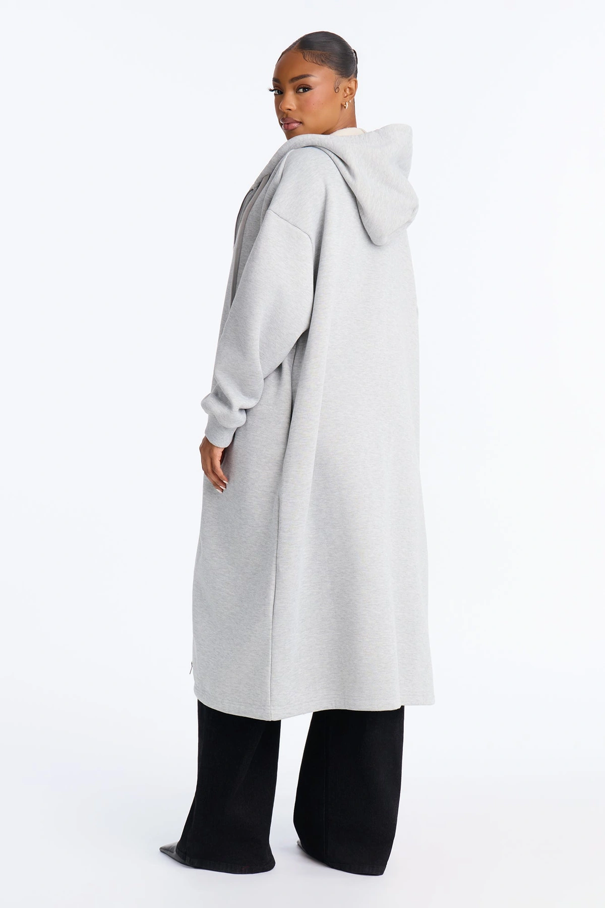 Sunday Lounge Fleece Hooded Long Jacket - Heather Grey — Cinzento mesclado