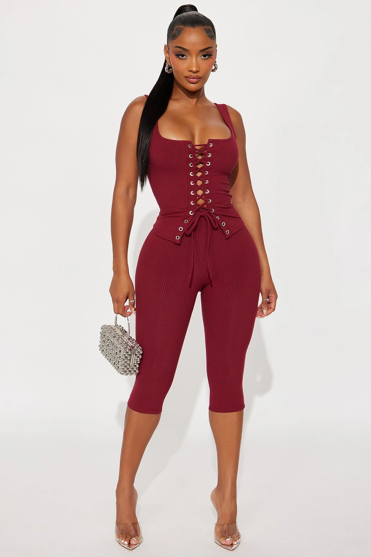 Carina Snatched Pant Set - Burgundy — Bordô