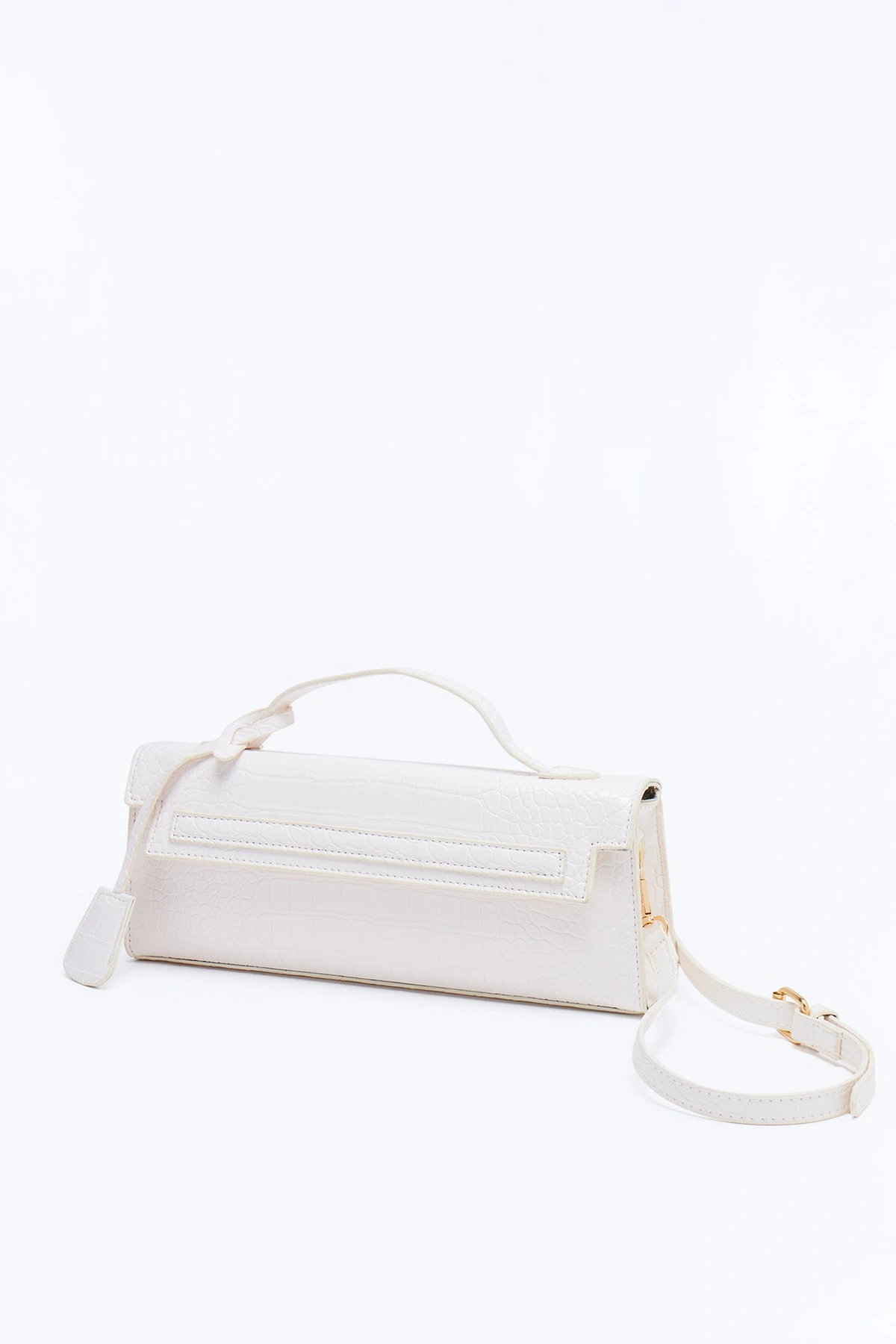 Predator Instinct Embossed Croc Faux Leather Clutch - Ivory — Marfim