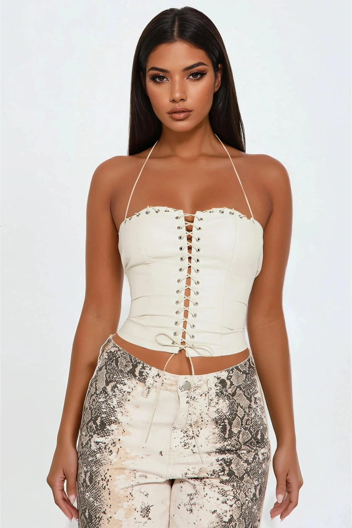 Keep You Close Lace Up Top - Ivory — Marfim