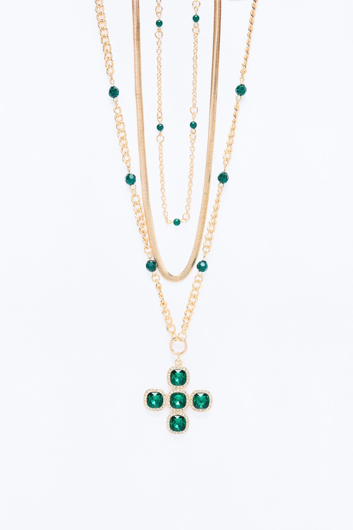 Just Trust Me Layered Necklace - Gold/Green — Dourado/Verde
