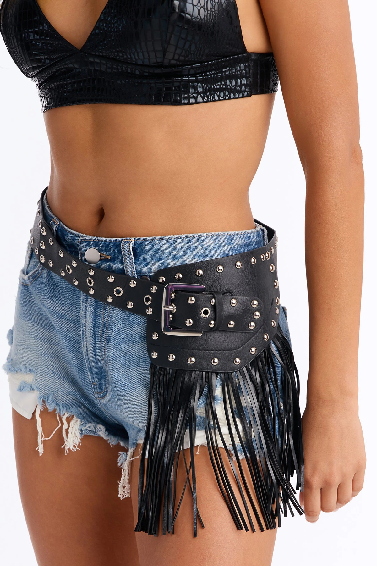 High Noon Faux Leather Belt - Black — Preto