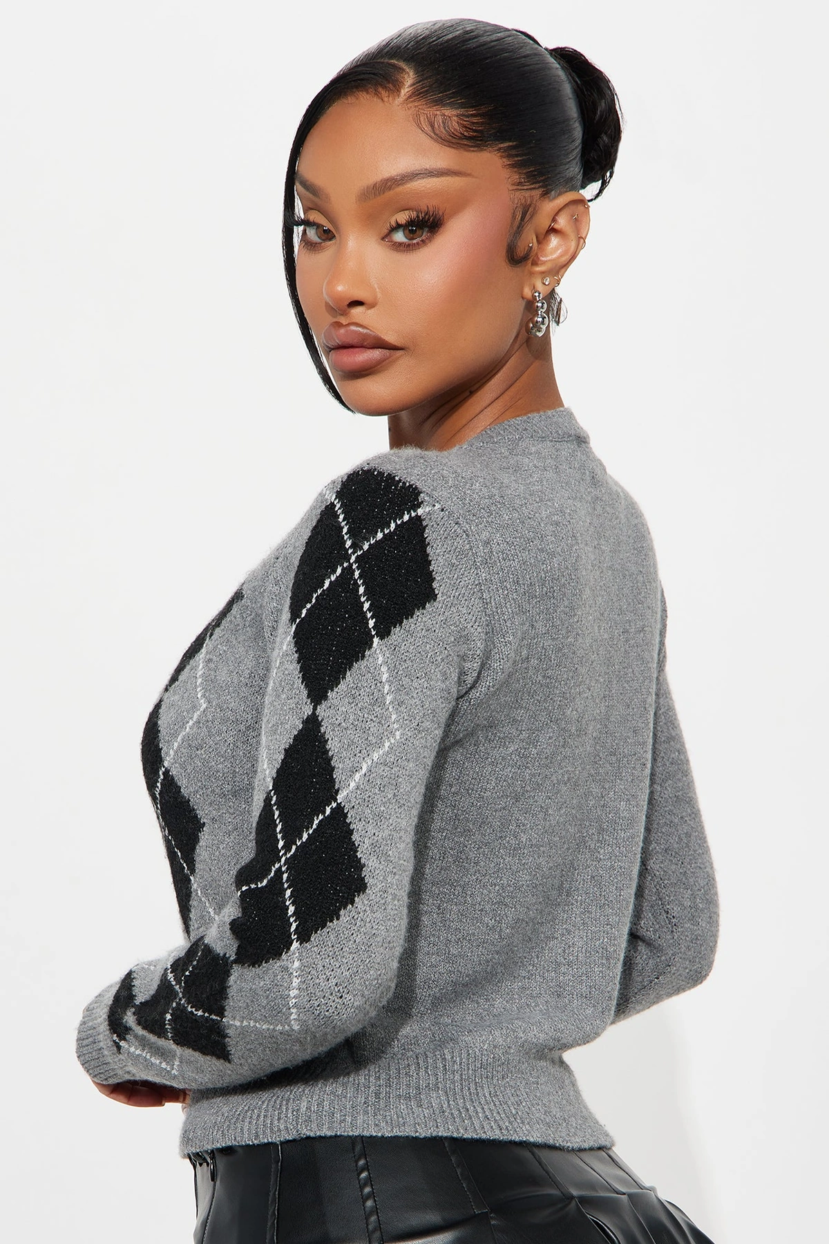She Reads Argyle Sweater - Grey/combo — Cinzento/combinação