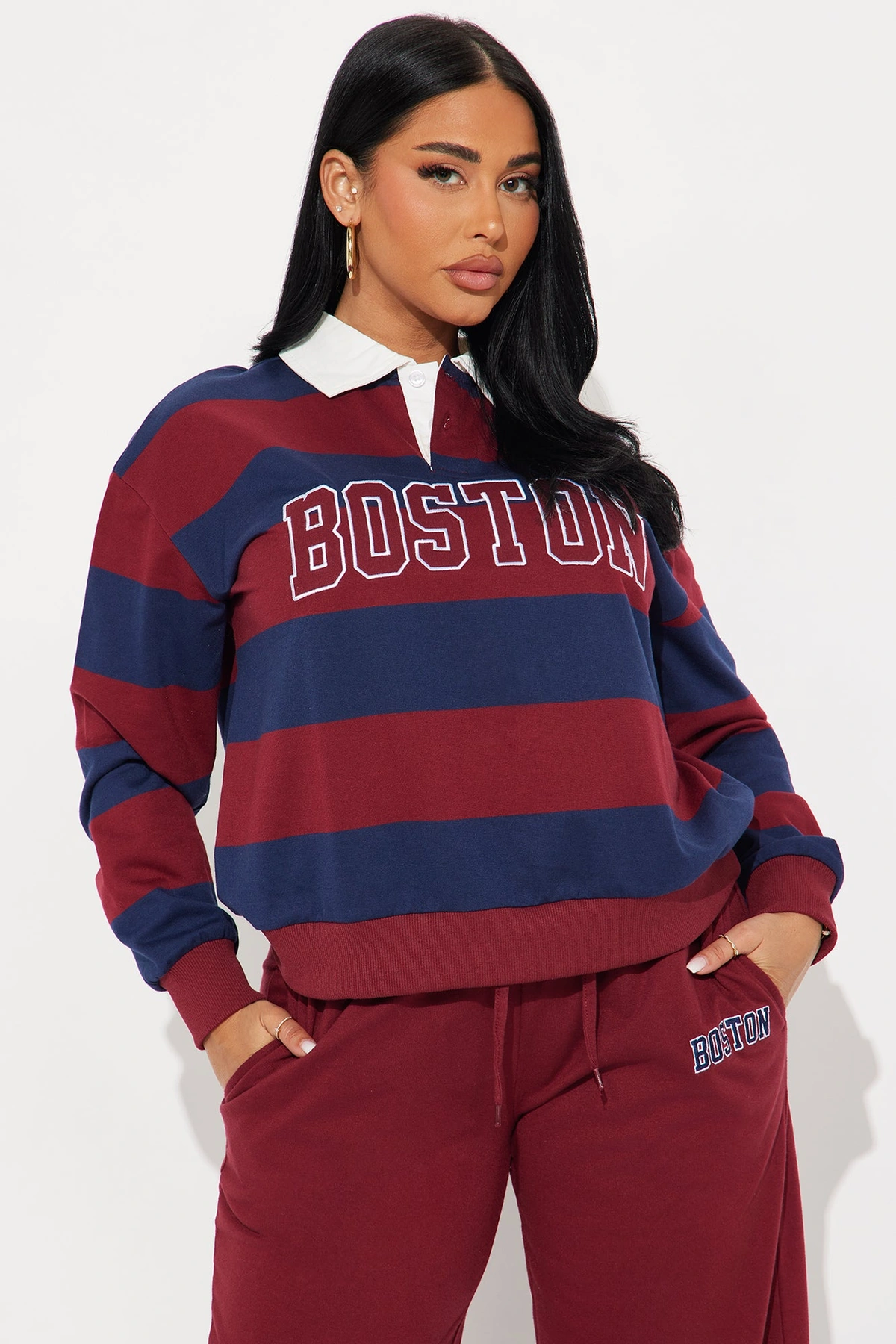 Sporty Day Wide Leg Pant Set - Burgundy — Bordô