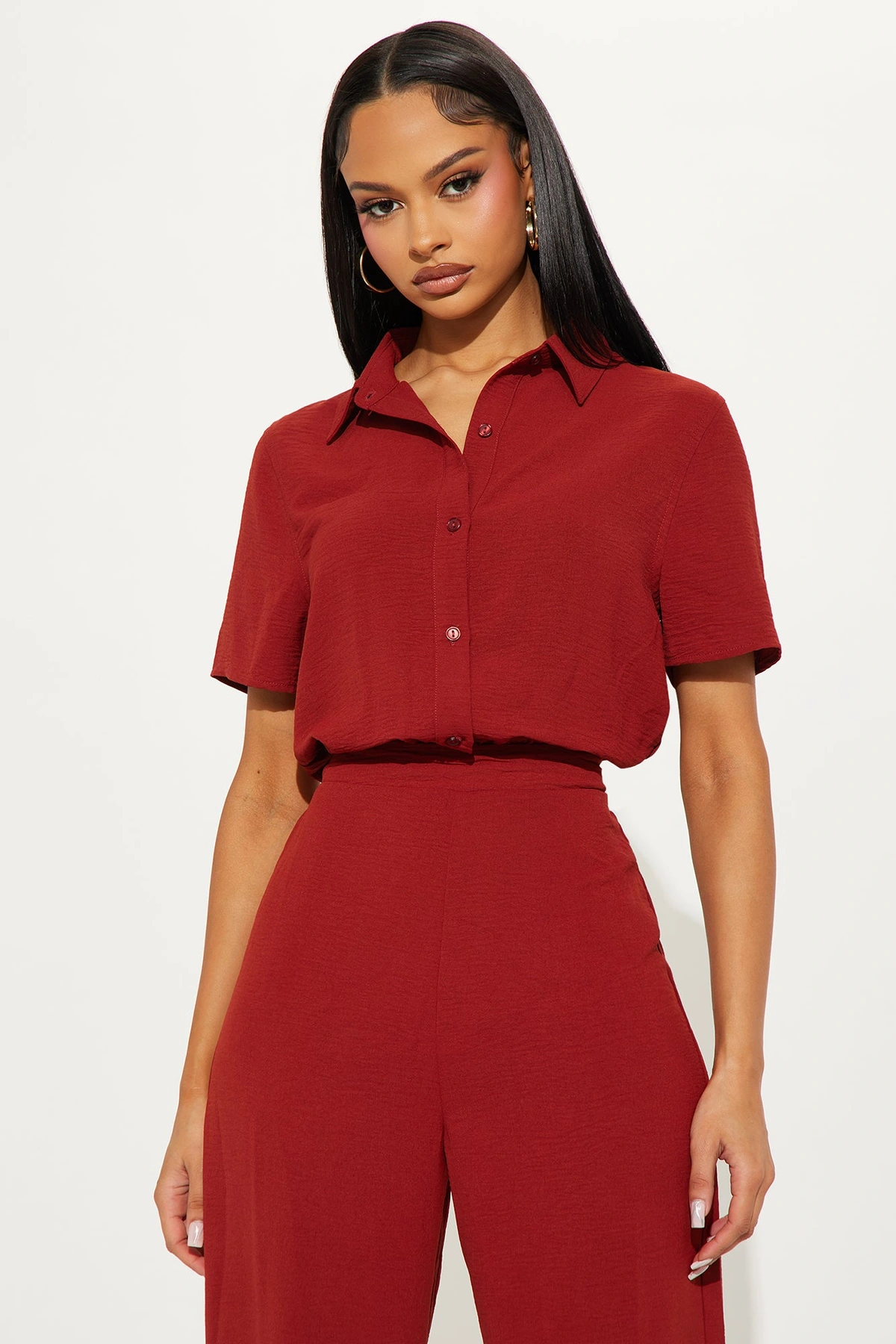 Makenzie Short Sleeve Jumpsuit - Rust — Ferrugem