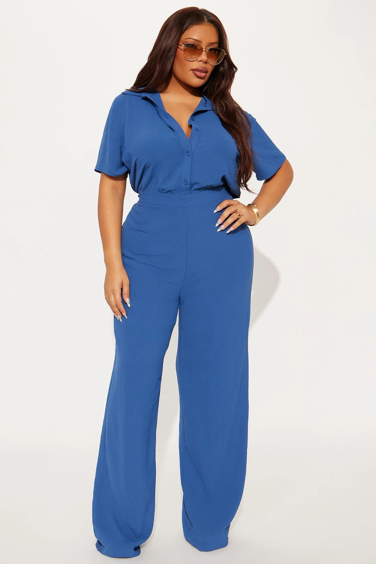 Makenzie Short Sleeve Jumpsuit - SlateBlue — SlateBlue