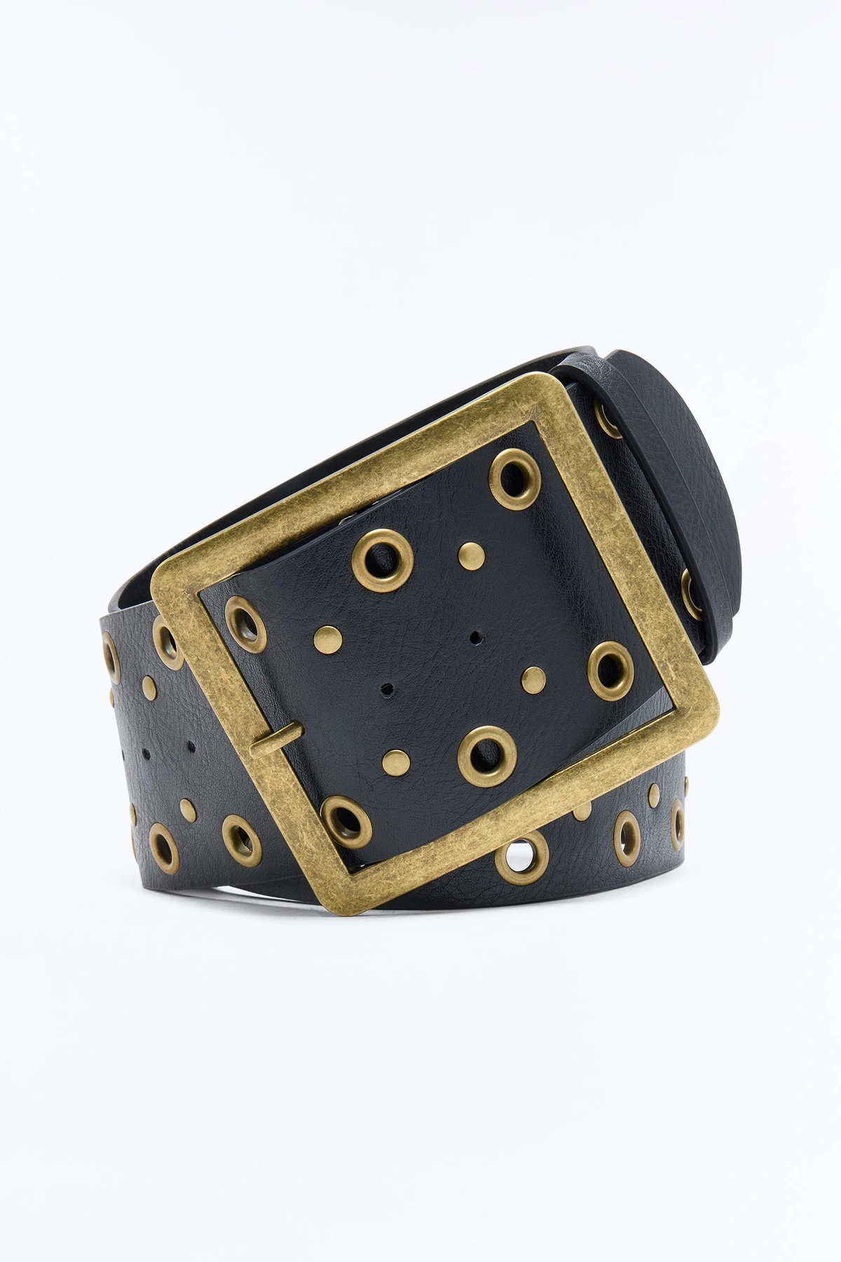 Prairie Gold Wide Faux Leather Belt - Black — Preto