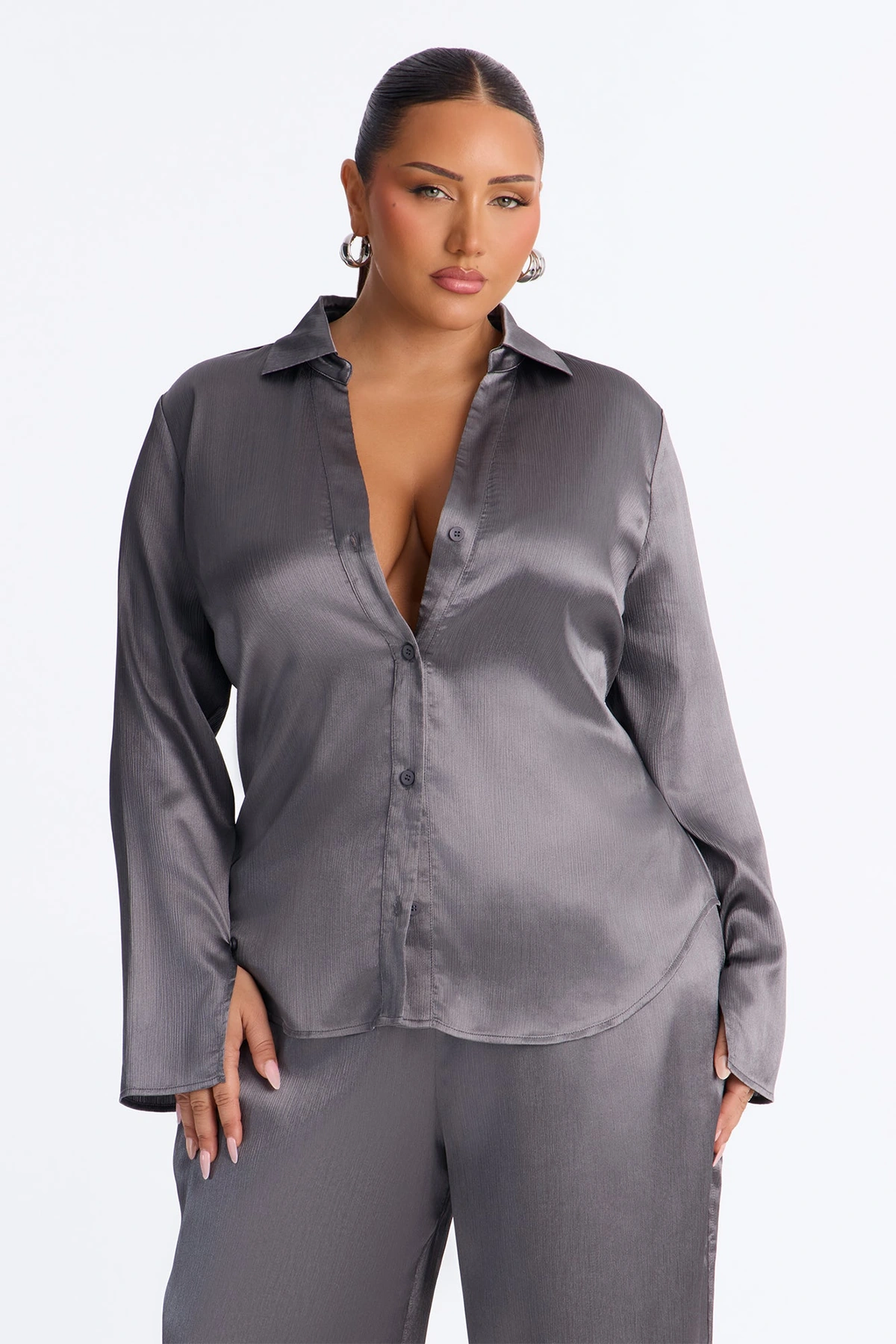 Simply Perfect Satin Pant Set - Dark Grey — Cinzento-escuro