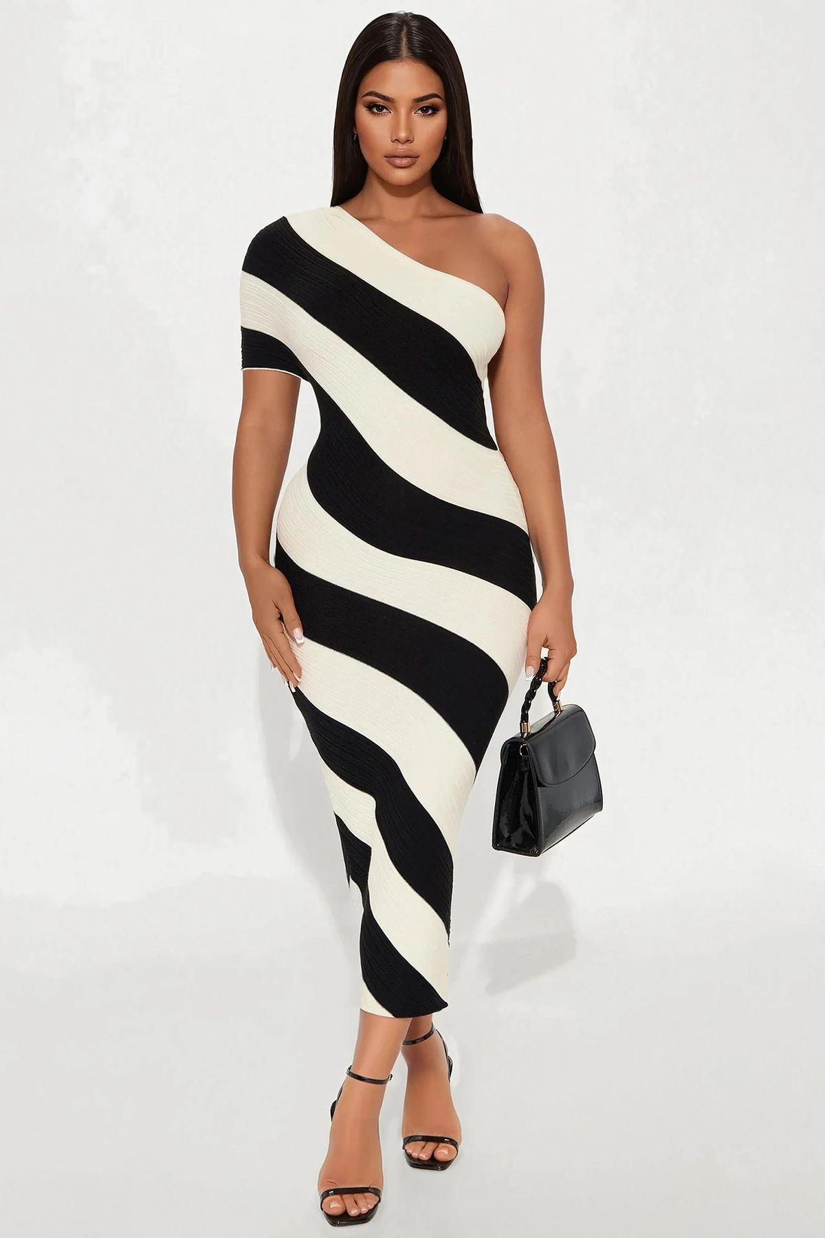 Akari Striped Sweater Midi Dress - Cream/combo — Creme/combinação