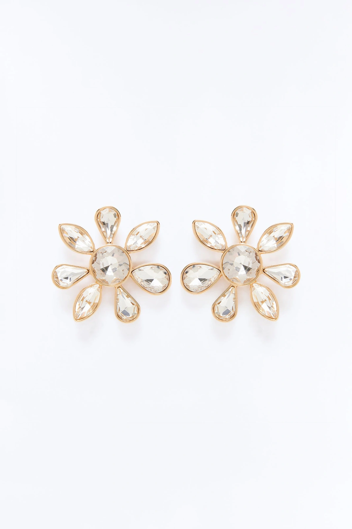 Petal Party Rhinestones Stud Earrings - Gold — Dourado