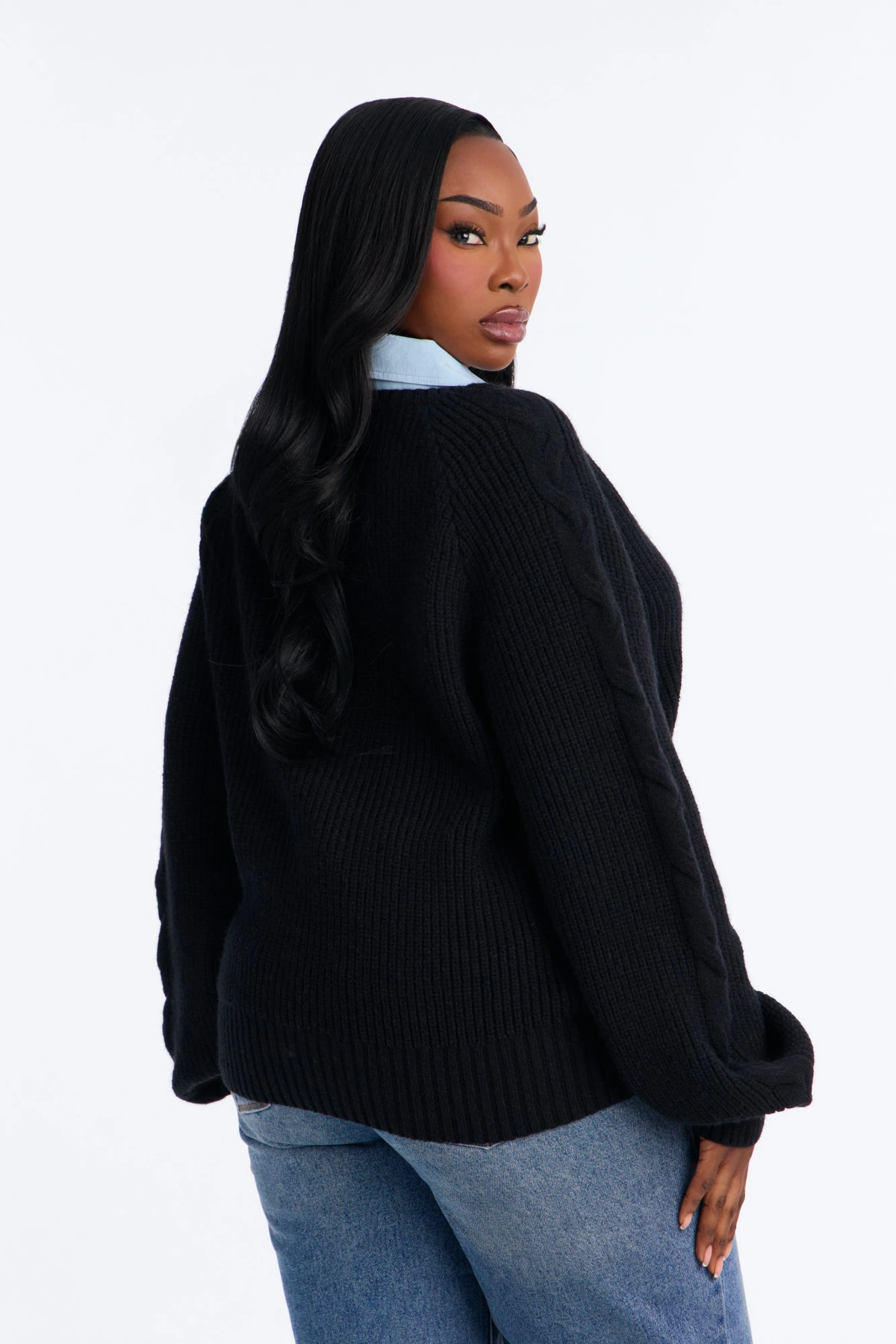 Downtown Girl Set In Denim Sweater - Black/combo — Preto/combinação