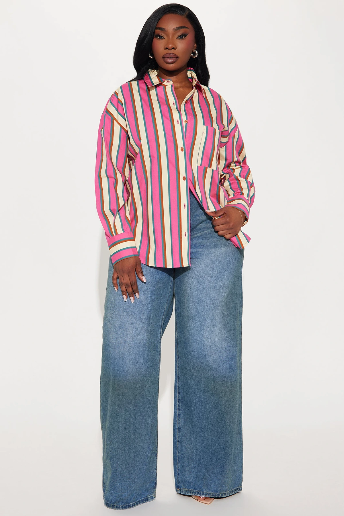 I'm The Main Topic Striped Shirt - Pink/combo — Rosa/combinação