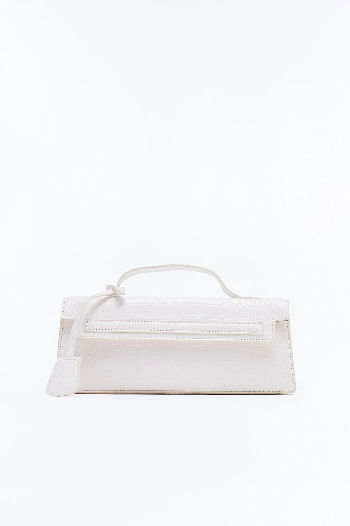 Predator Instinct Embossed Croc Faux Leather Clutch - Ivory