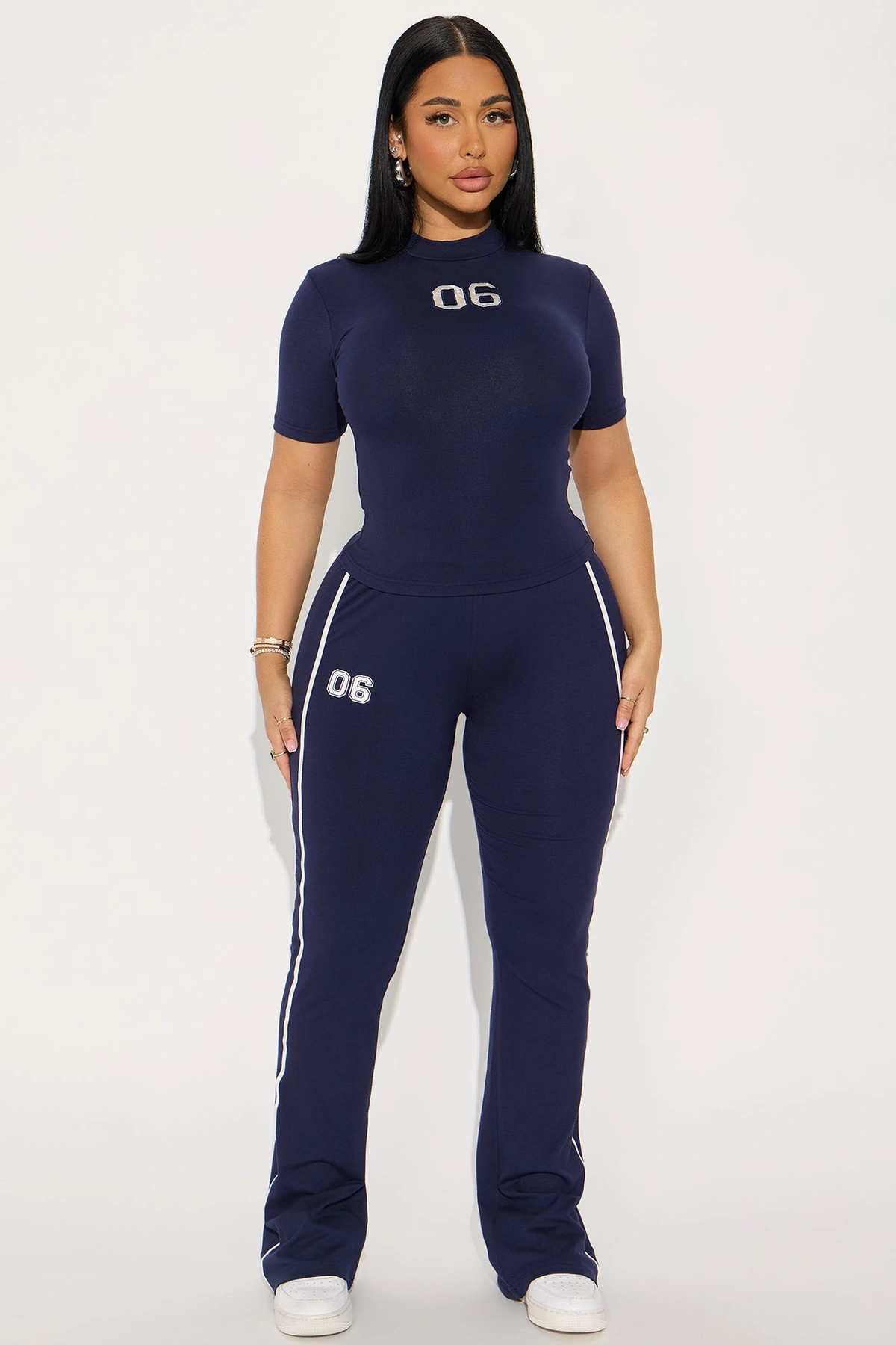 Sporty Vibe Ribbed Pant Set - Navy — Azul-marinho