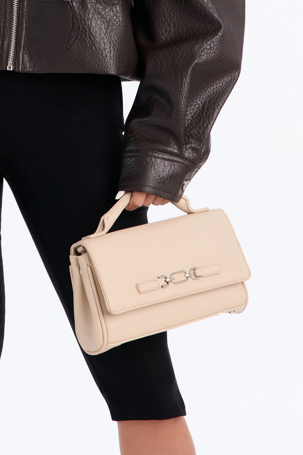 Whatever She Wants Faux Leather Crossbody Handbag - Cream — Creme