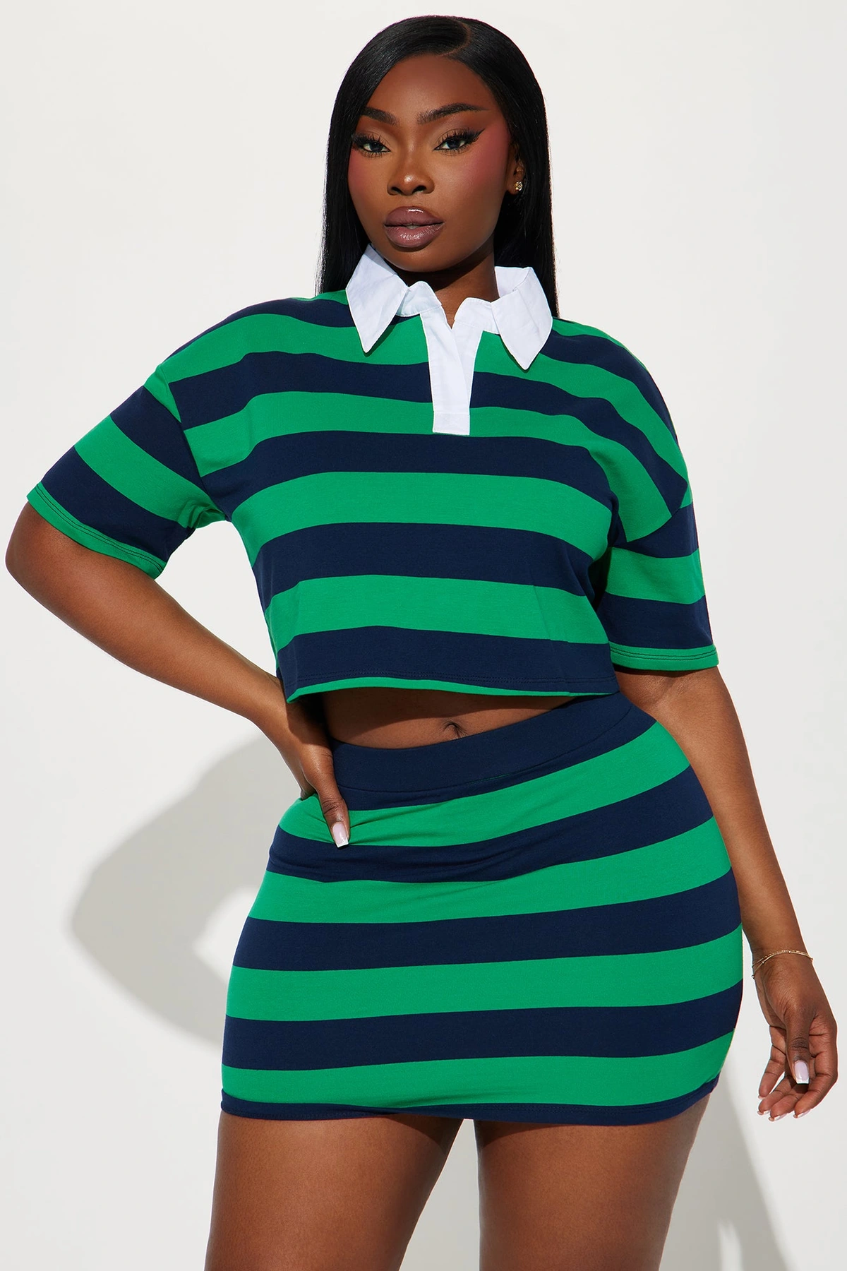 Lindsay Striped Polo Skirt Set - Hunter — Verde-escuro