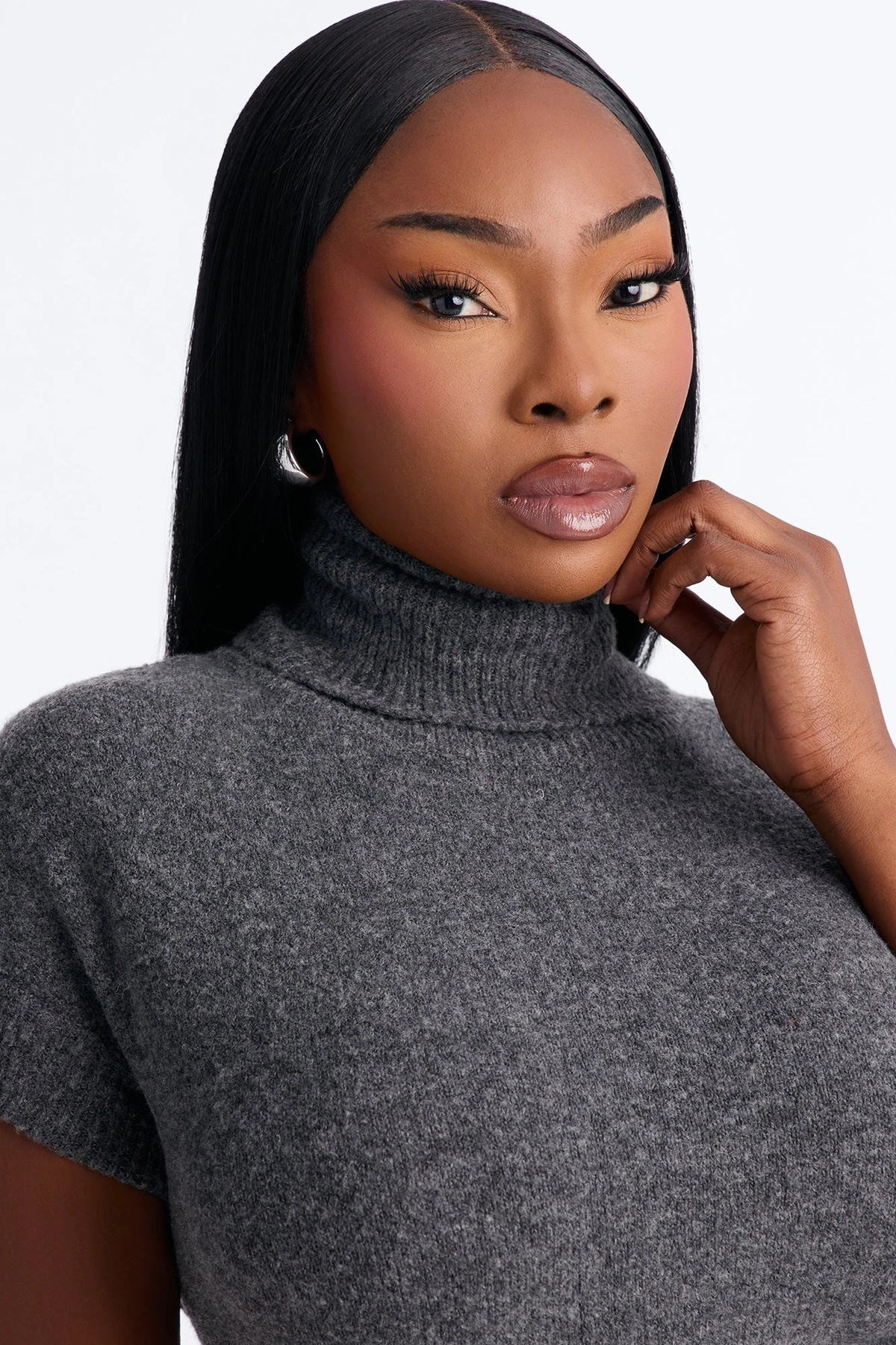 Hazel Turtle Neck Sweater Mini Dress - Charcoal — Cinzento-escuro