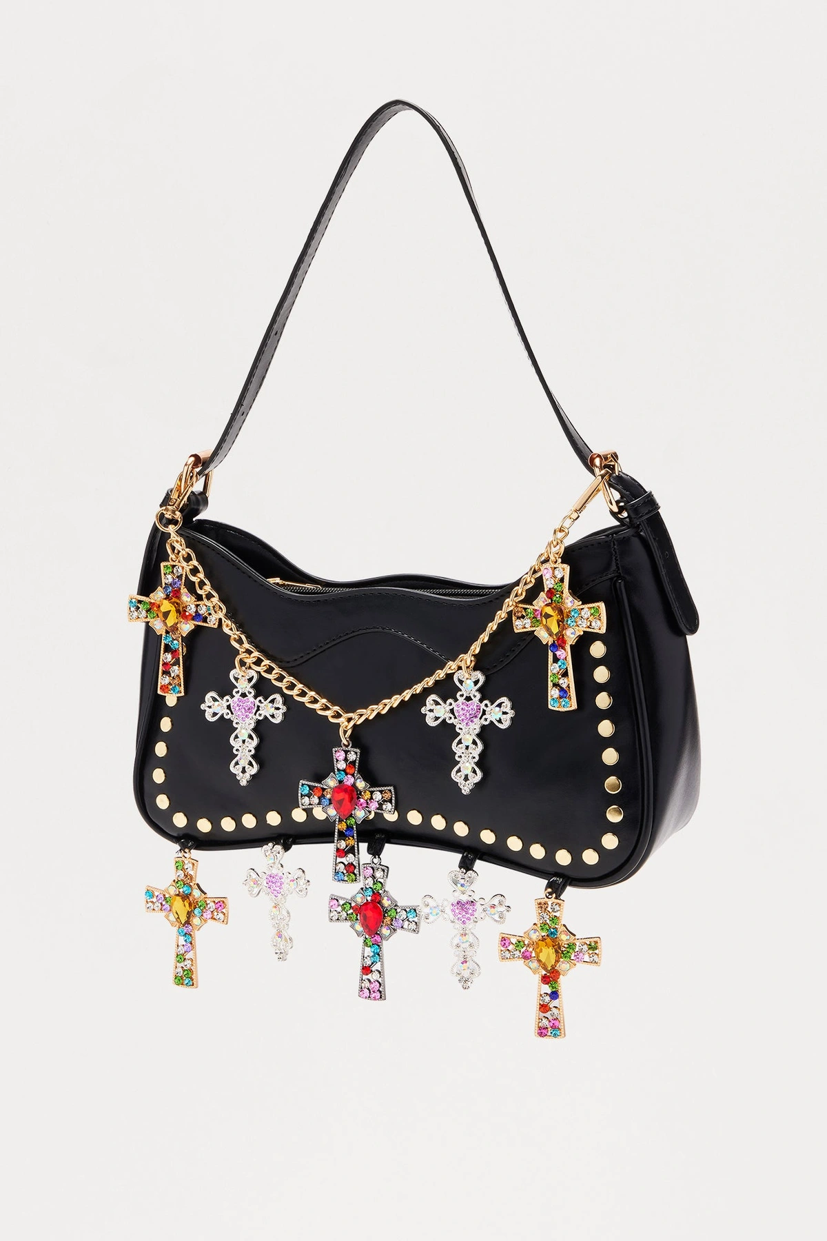 Don't Cross The Line Faux Leather Shoulder Bag - Black — Preto