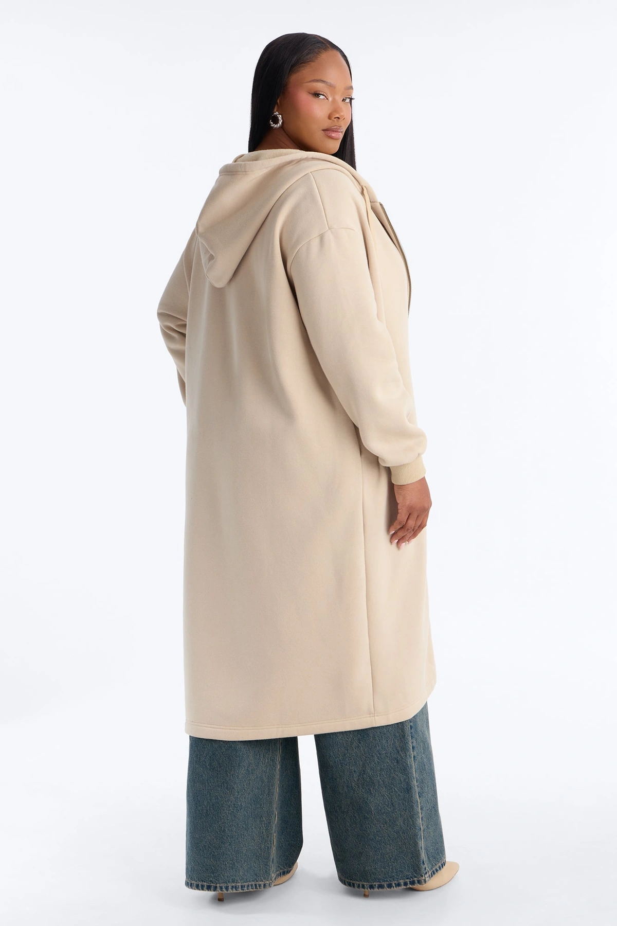 Sunday Lounge Fleece Hooded Long Jacket - Taupe — Bege acinzentado