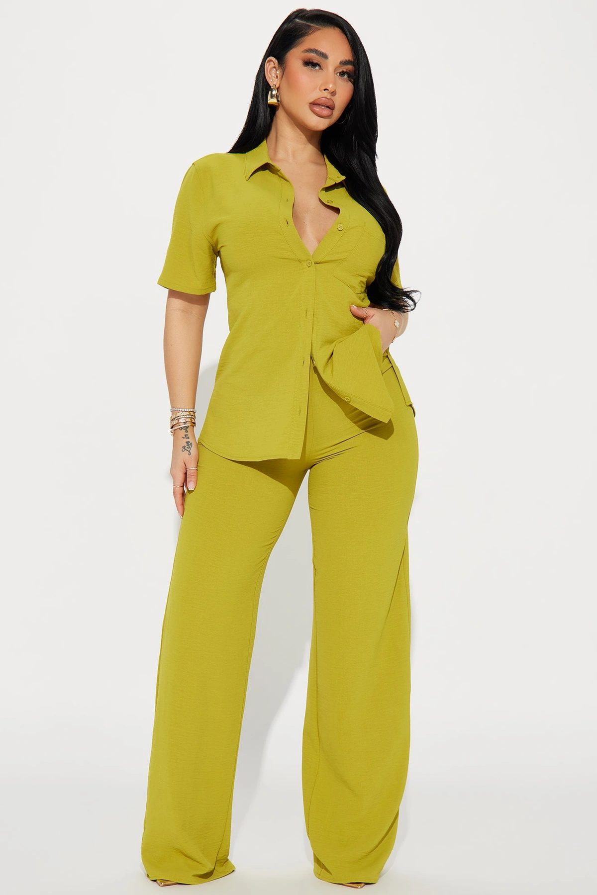 Makenzie Short Sleeve Pant Set - Chartreuse — Chartreuse