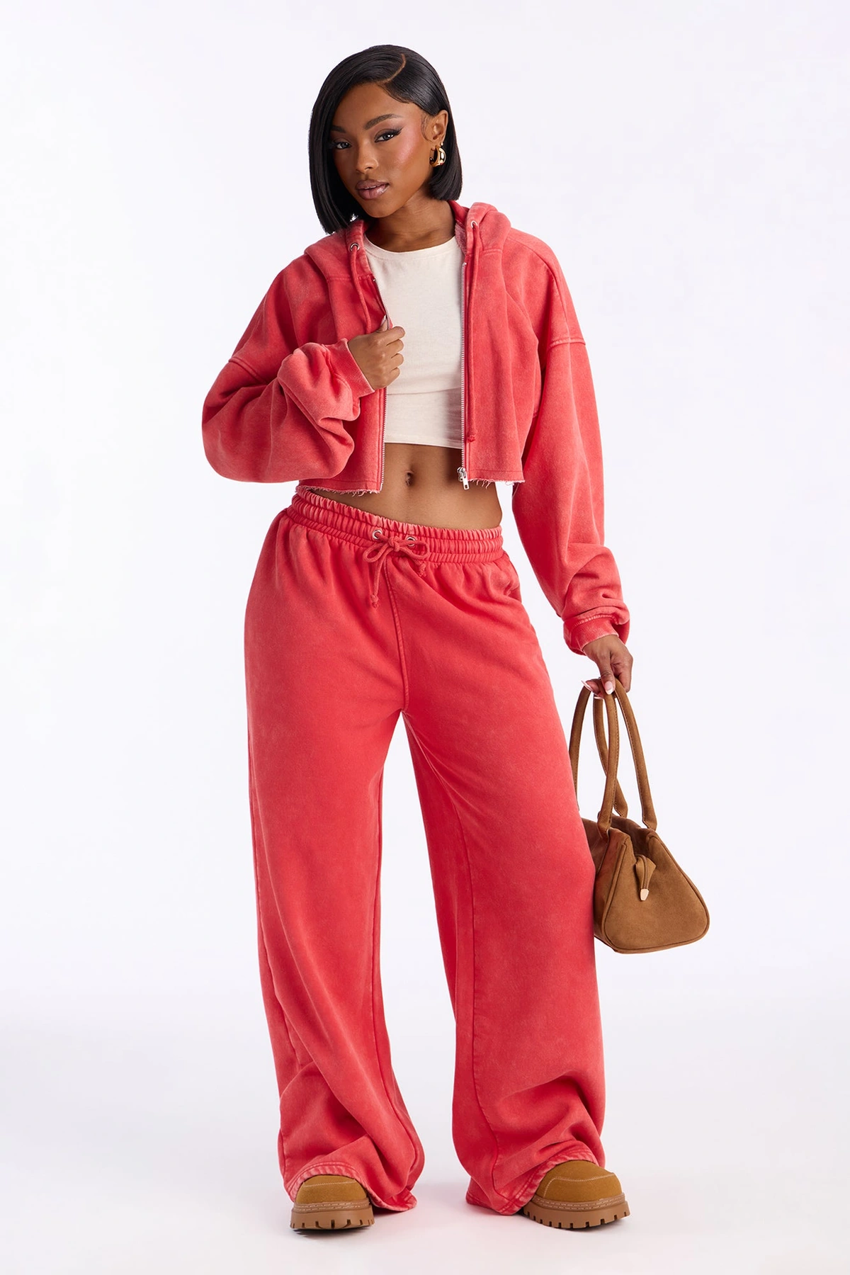 On The Go Fleece Pant Set - Red — Vermelho