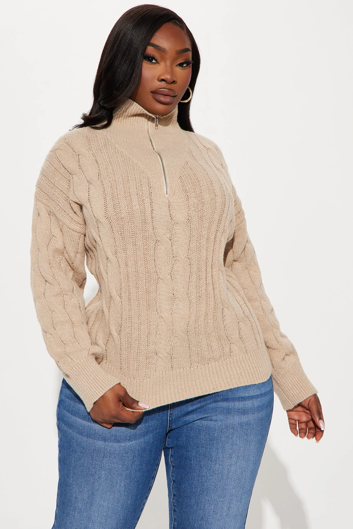 For The Record Quarter Zip Sweater - Taupe — Bege acinzentado