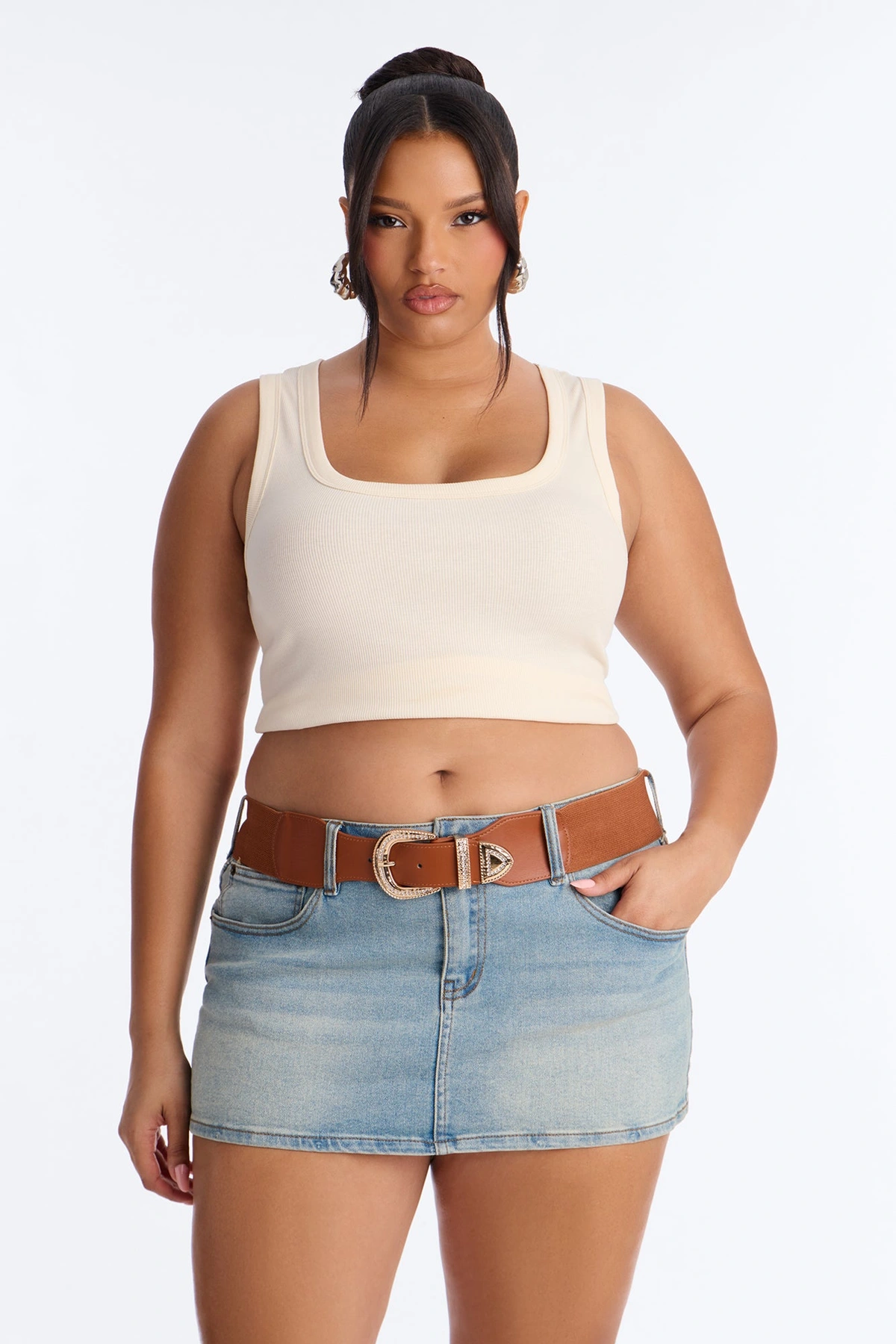 Julie Rhinestone Wide Stretch Belt - Cognac — Cognac