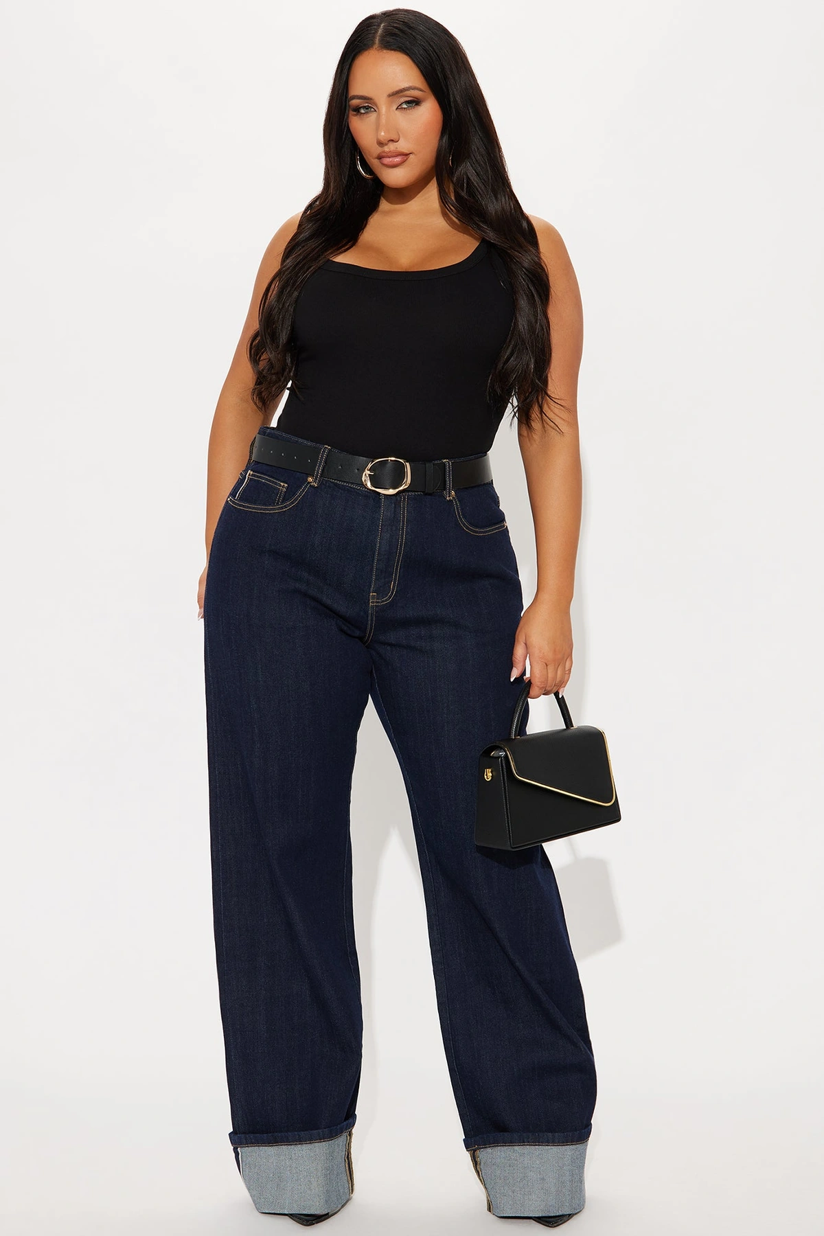 Tall Premium Cuffed Straight Leg Jeans - Dark Wash — Ganga de lavagem escura