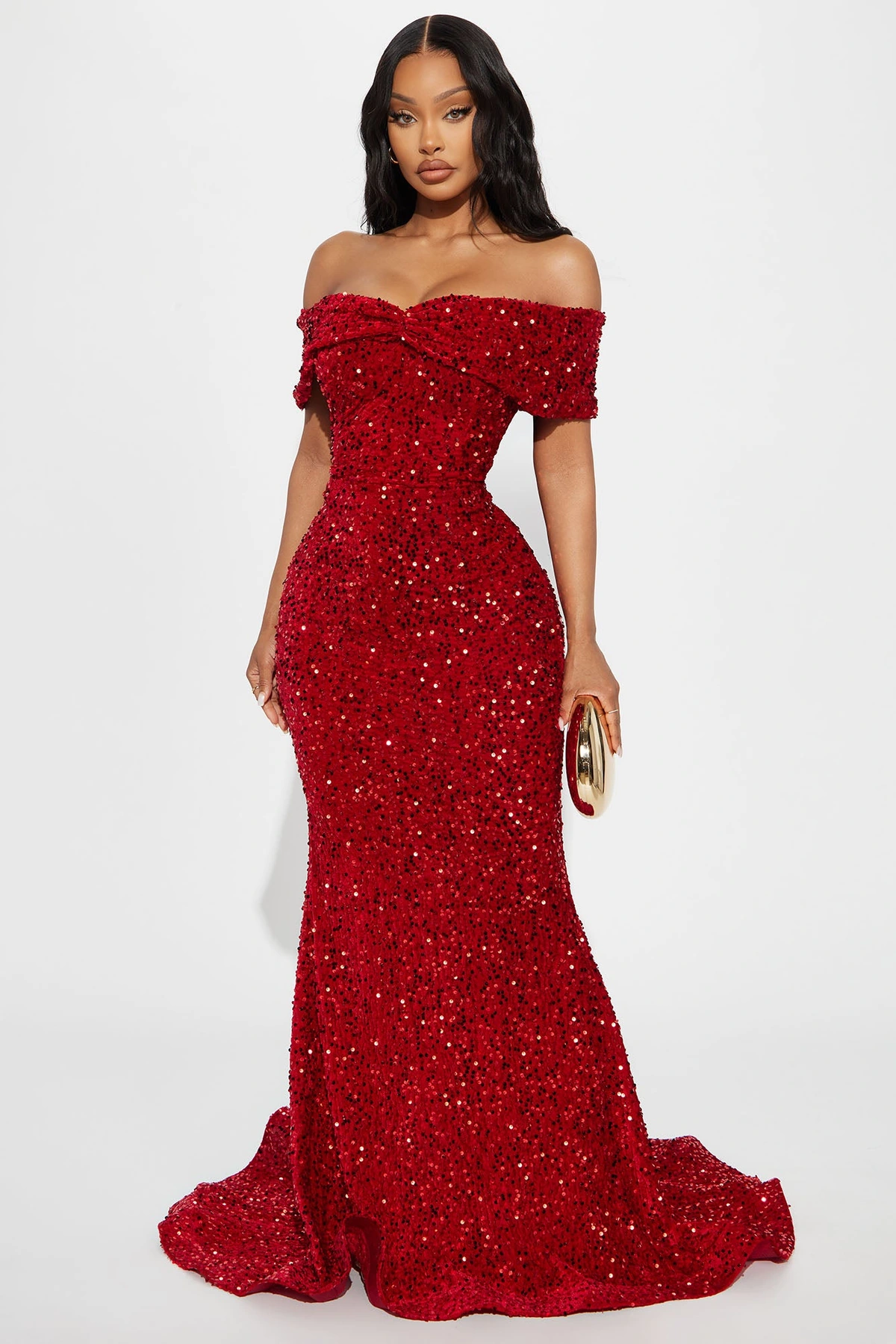 Elena Sequin Maxi Gown - Red — Vermelho