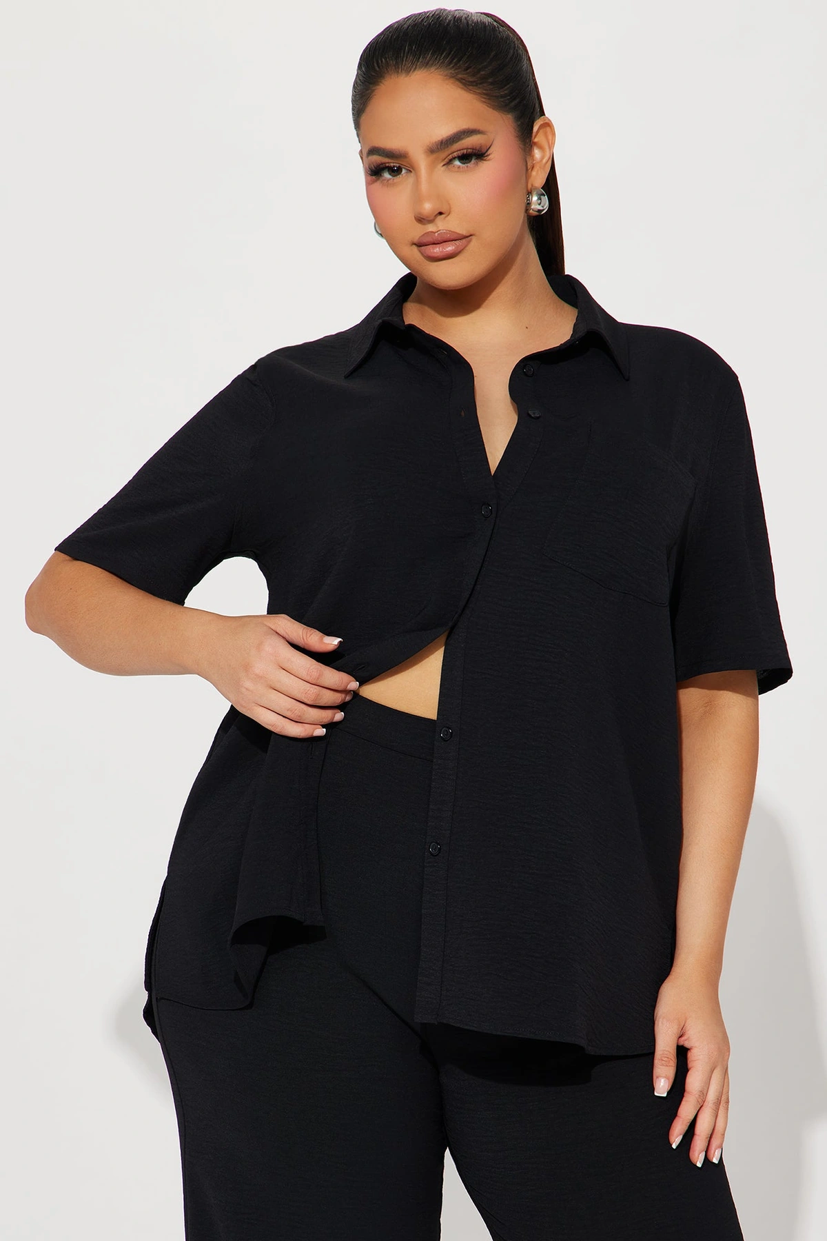 Makenzie Short Sleeve Pant Set - Black — Preto