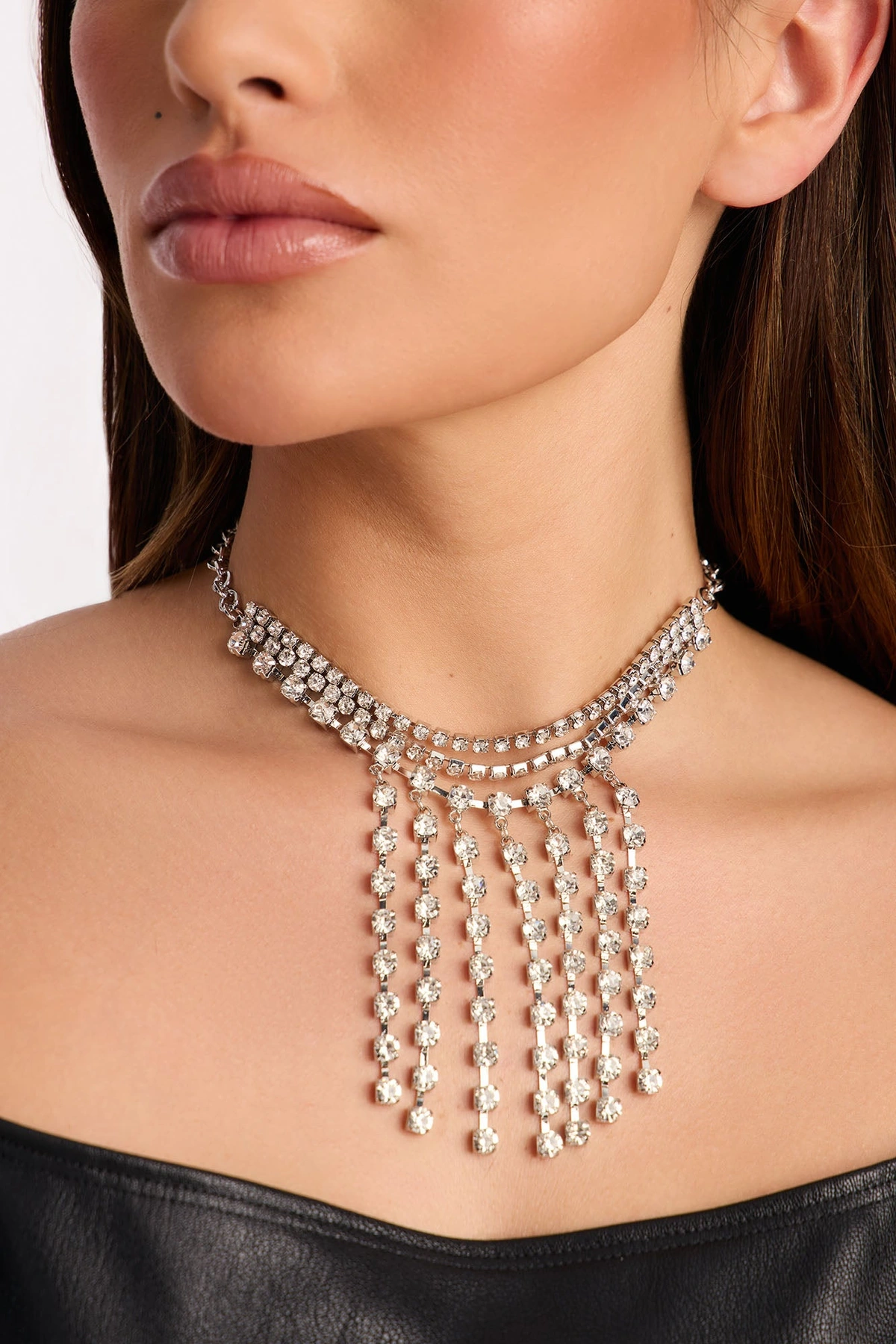 Lustre Line Rhinestone Choker Necklace - Silver — Prateado