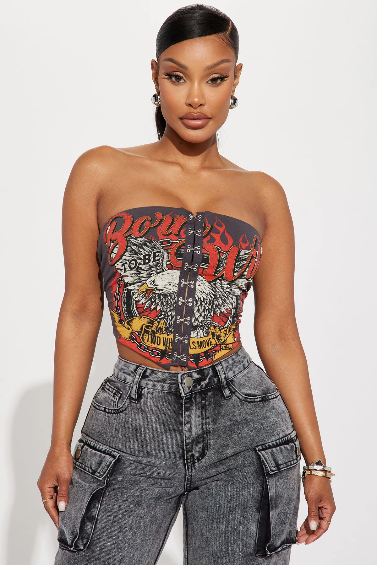 Born To Rock Corset Top - Charcoal — Cinzento-escuro