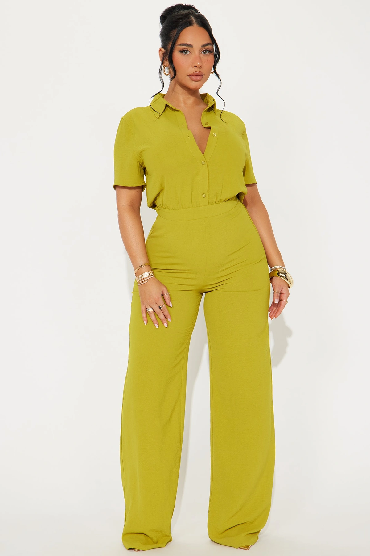 Makenzie Short Sleeve Jumpsuit - Chartreuse — Chartreuse