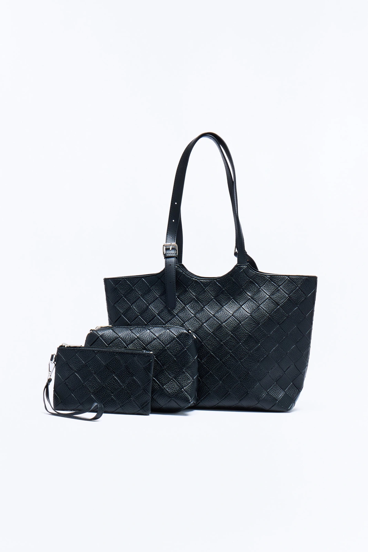 Toteally Together Faux Leather 3 Piece Tote Handbag Set - Black — Preto