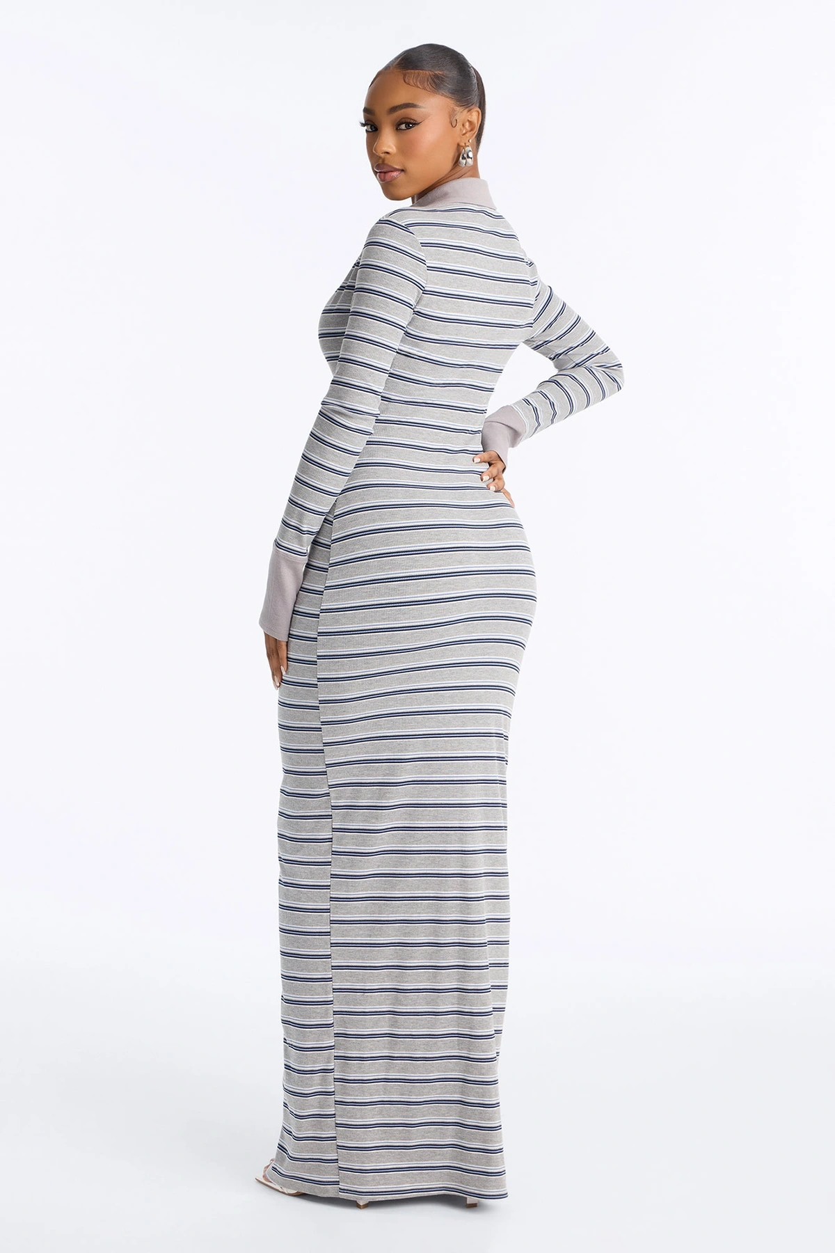 Mireya Striped Ribbed Maxi Dress - Grey/combo — Cinzento/combinação